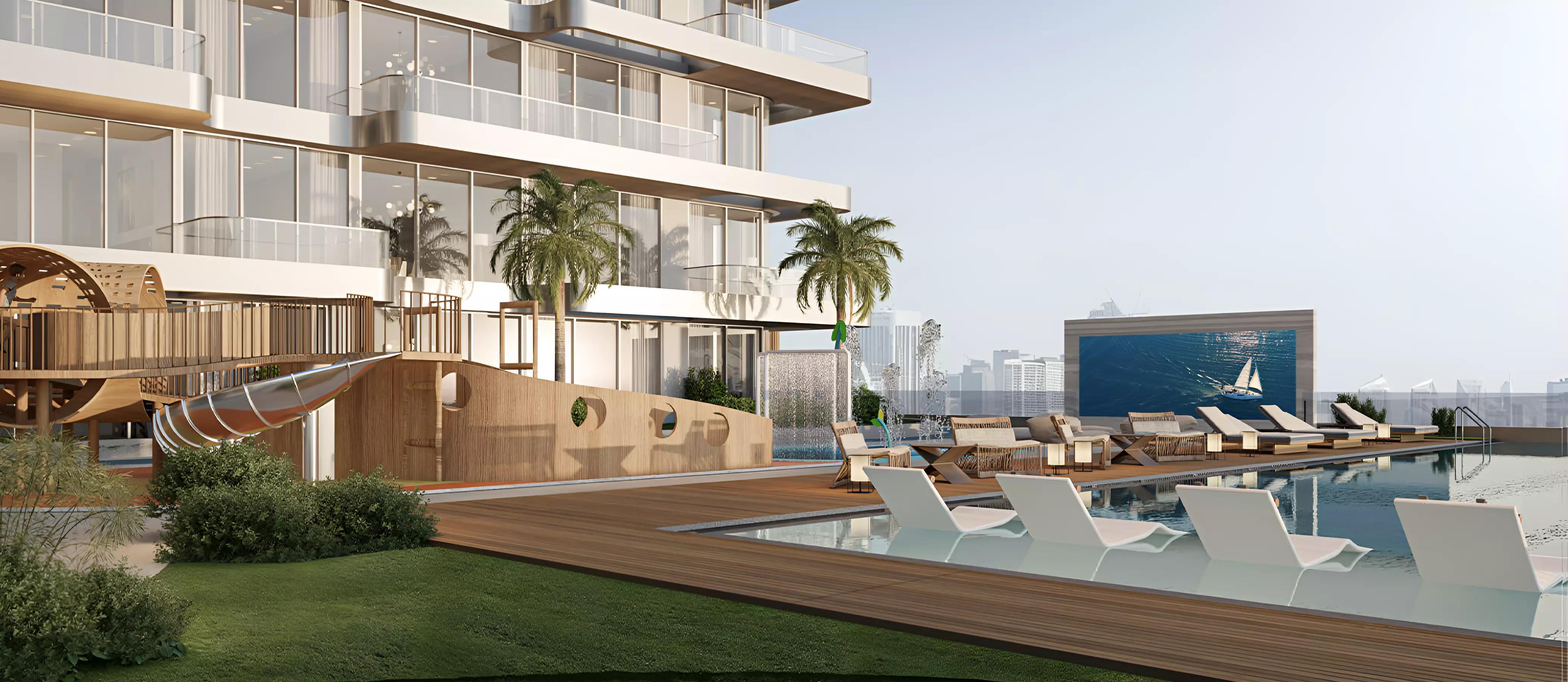 Seaside by Prestige One residential facade, Dubai Islands, Dubai