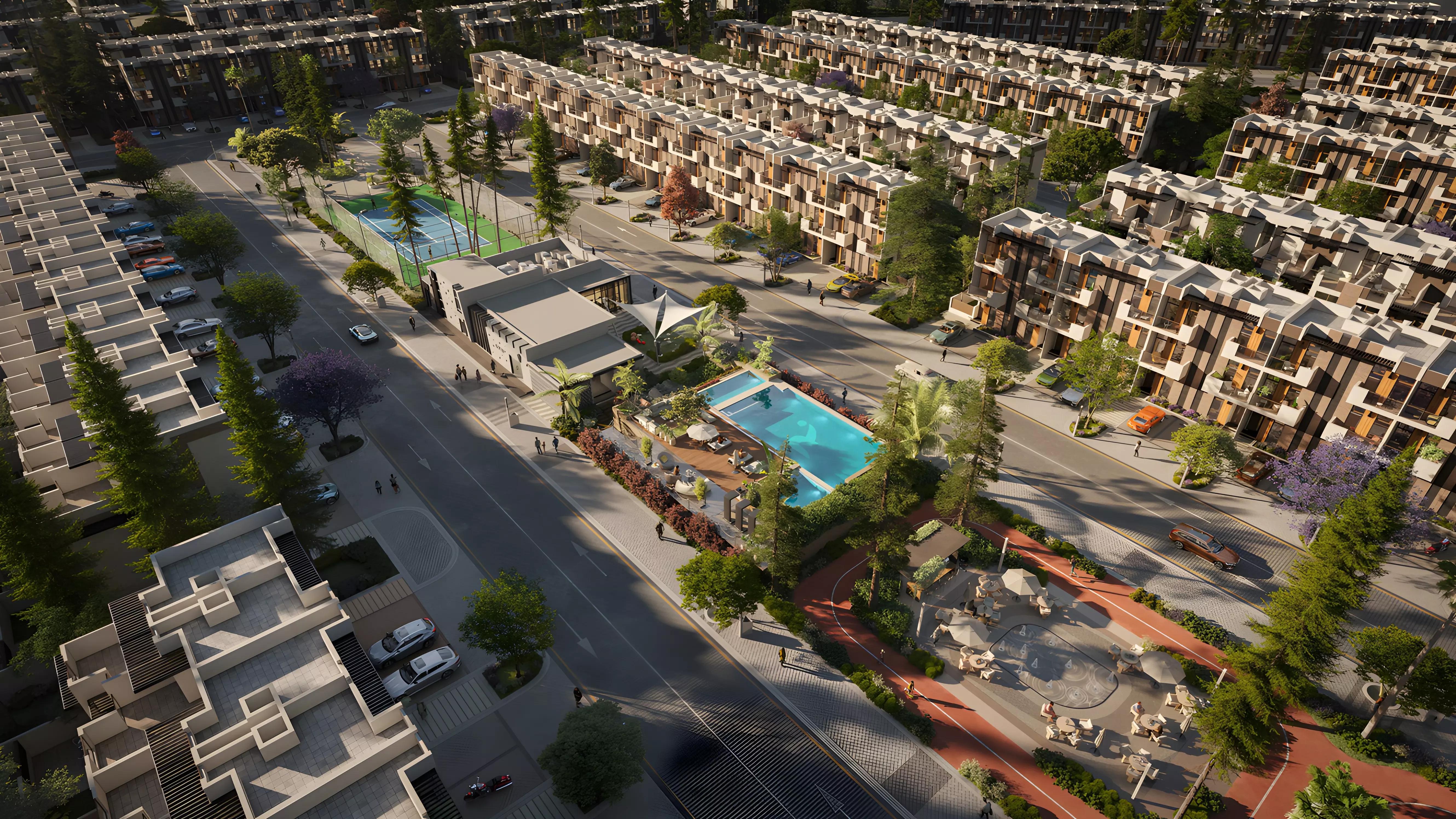 Tennis court and outdoor amenity area at R. Hills, Reportage Hills, Dubai