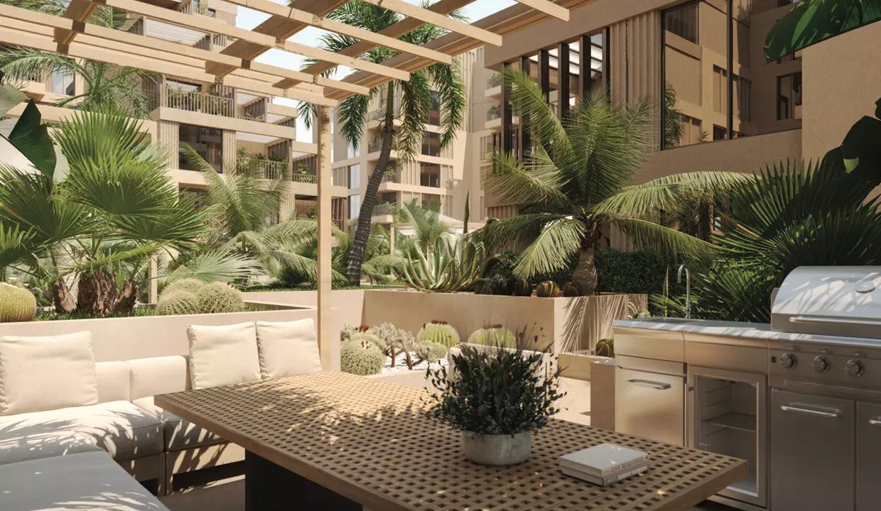Arisha Terraces amenity deck with tennis court, Dubai Studio City