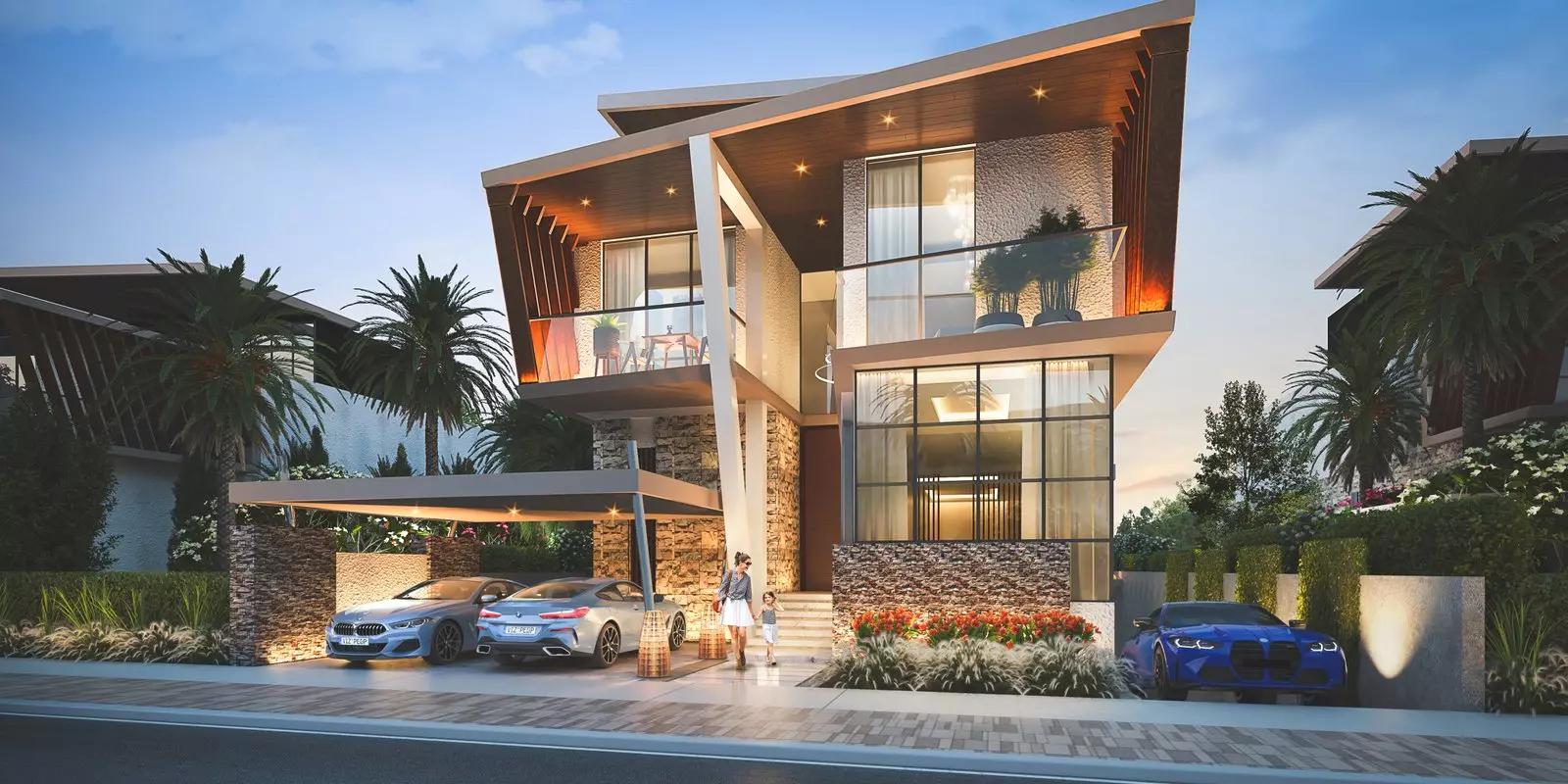 Malta townhouse kitchen with built-in appliances at DAMAC Lagoons, Dubai