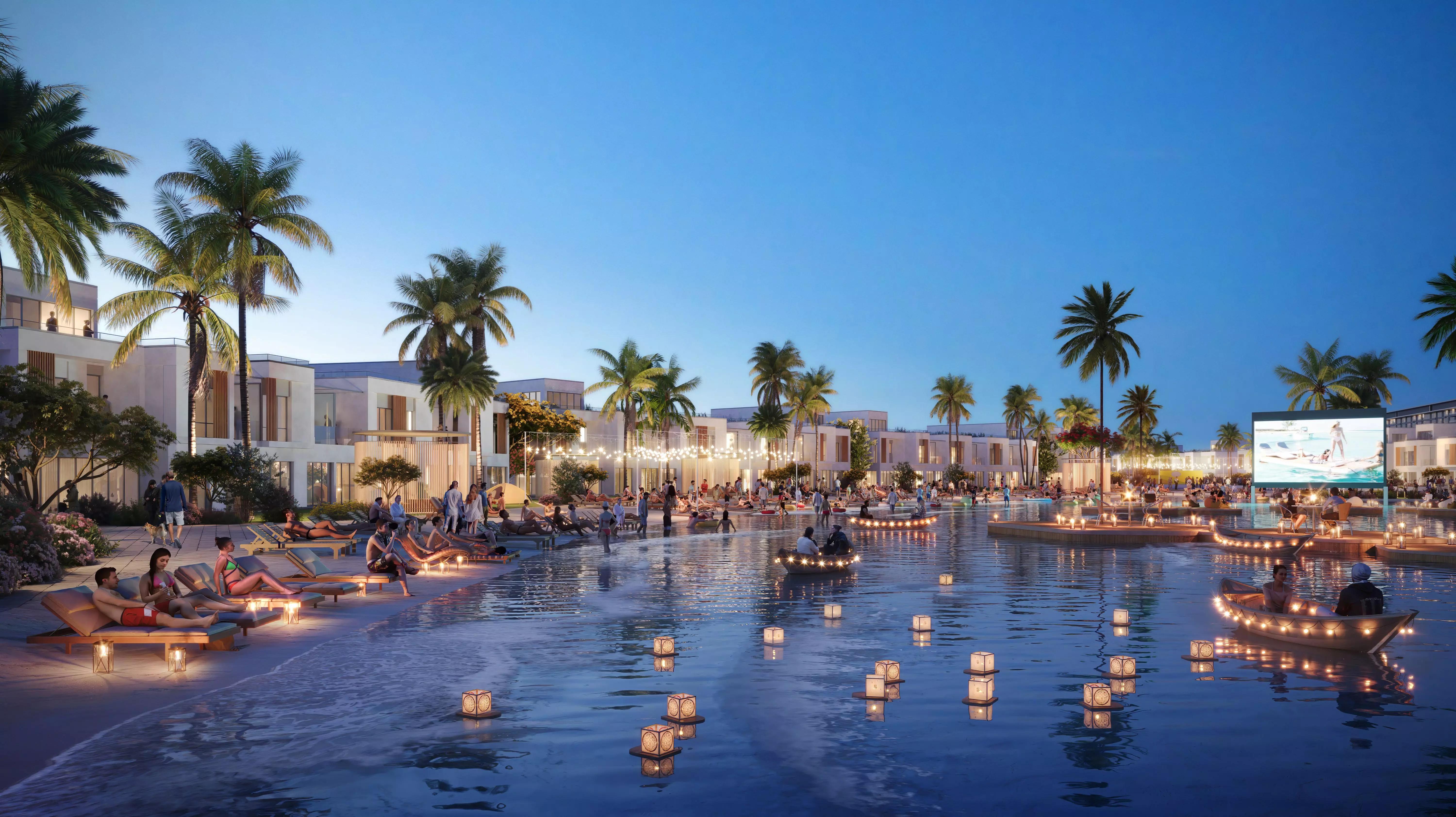 Damac Riverside community infinity pool area, Dubai Investment Park