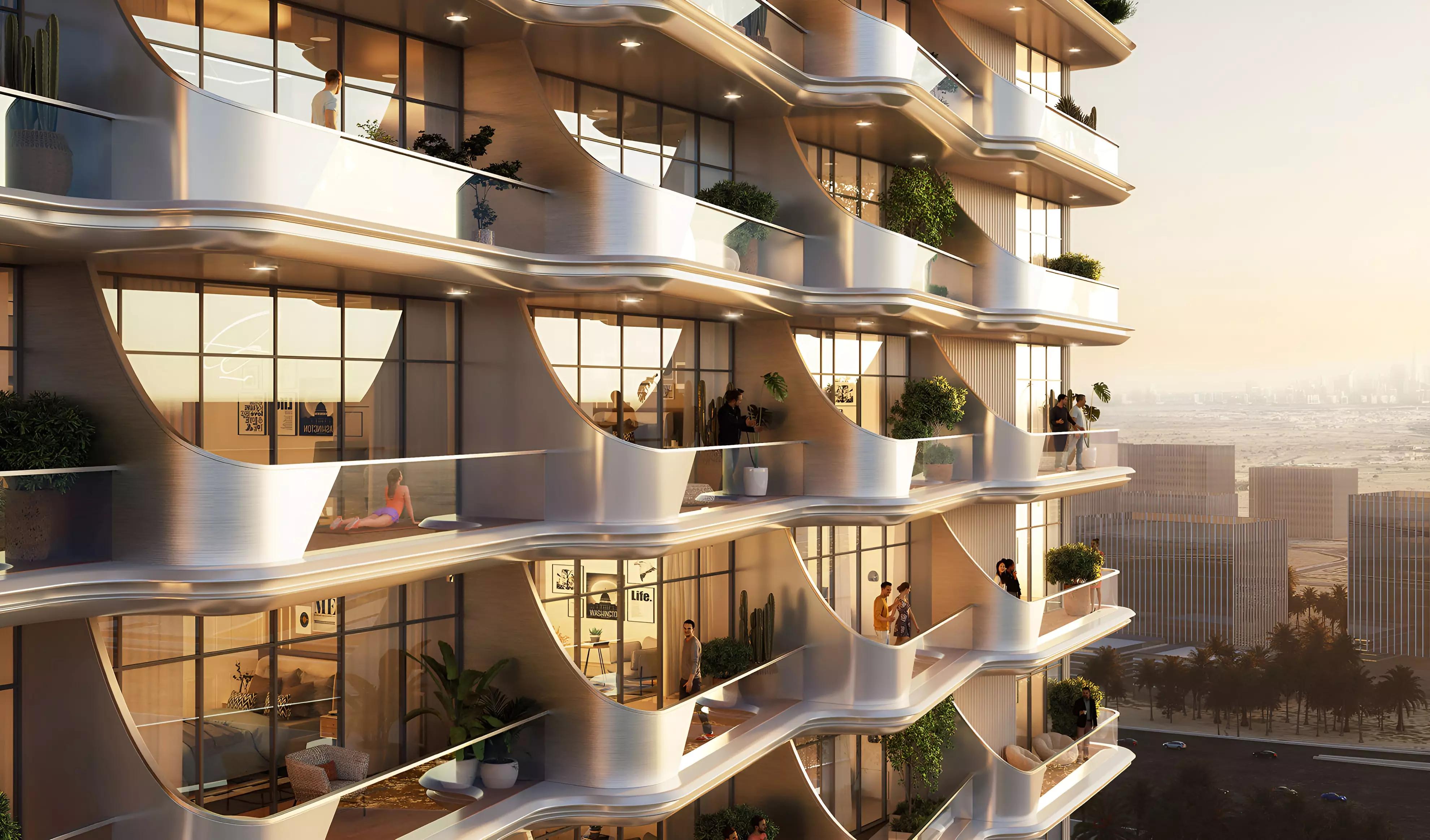 Cove Living Residence residential tower view, Dubai Land Residence Complex