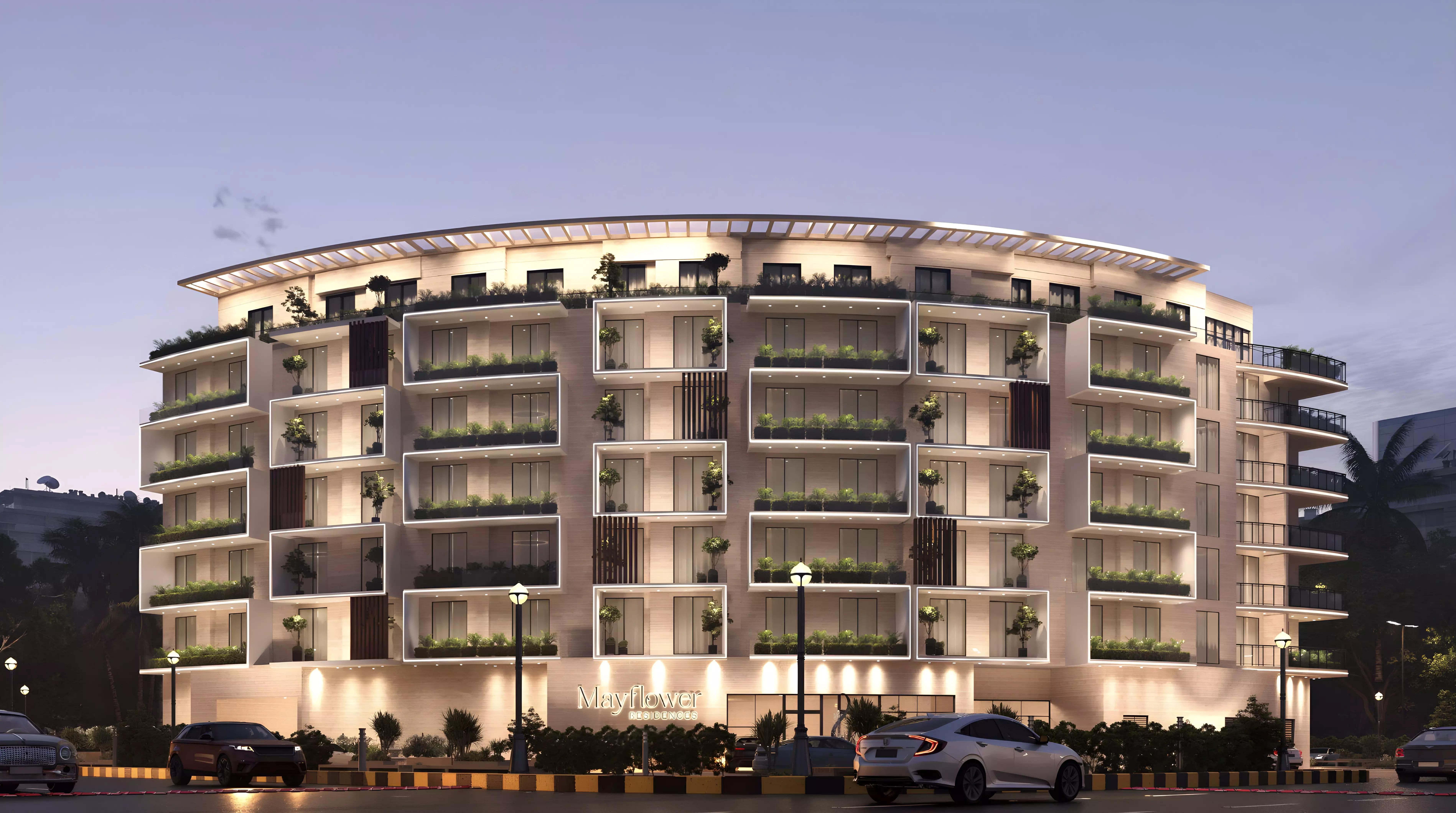 Mayflower Residences exterior facade in Al Warsan, Dubai