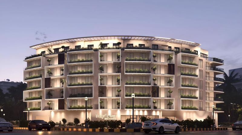 Mayflower Residences exterior facade in Al Warsan, Dubai