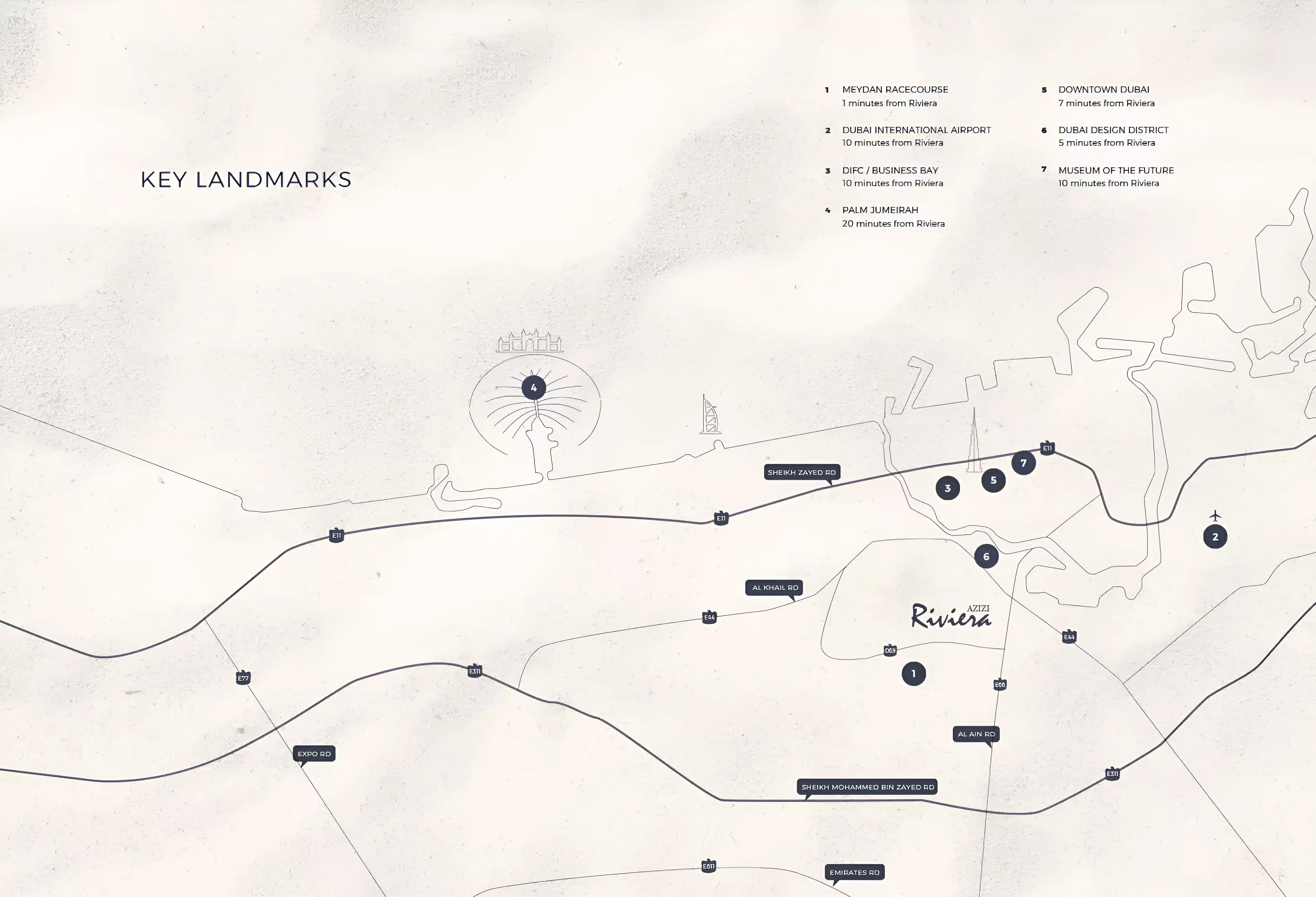Master plan layout of the Azizi Riviera community at Meydan One, Dubai