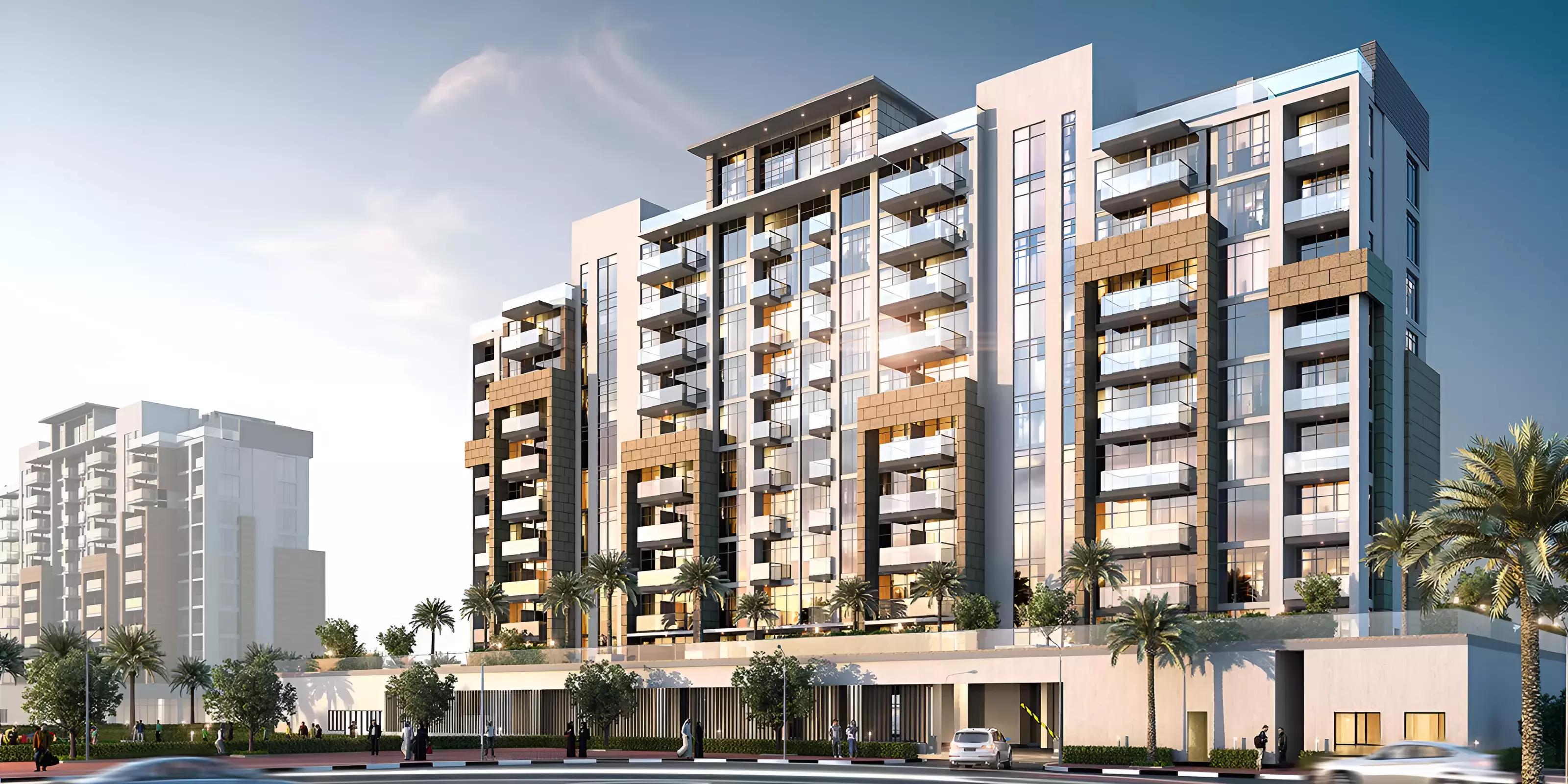 Exterior facade of Azizi Riviera 37 apartment building, Meydan One, Dubai