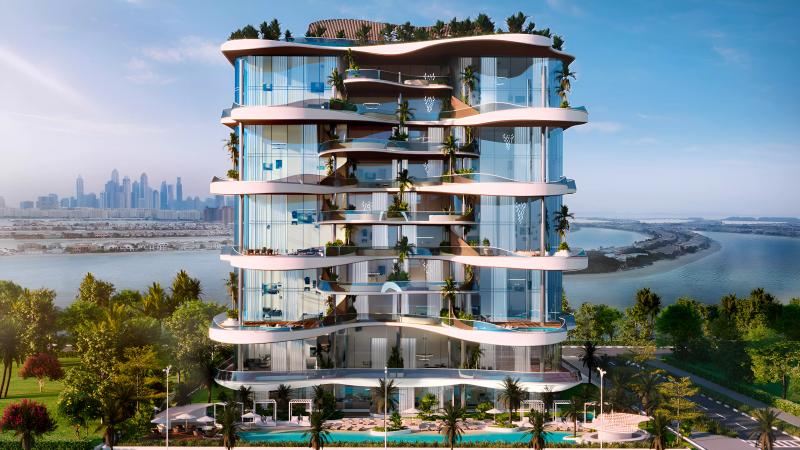 One Crescent exterior view on Palm Jumeirah's waterfront Crescent, Dubai