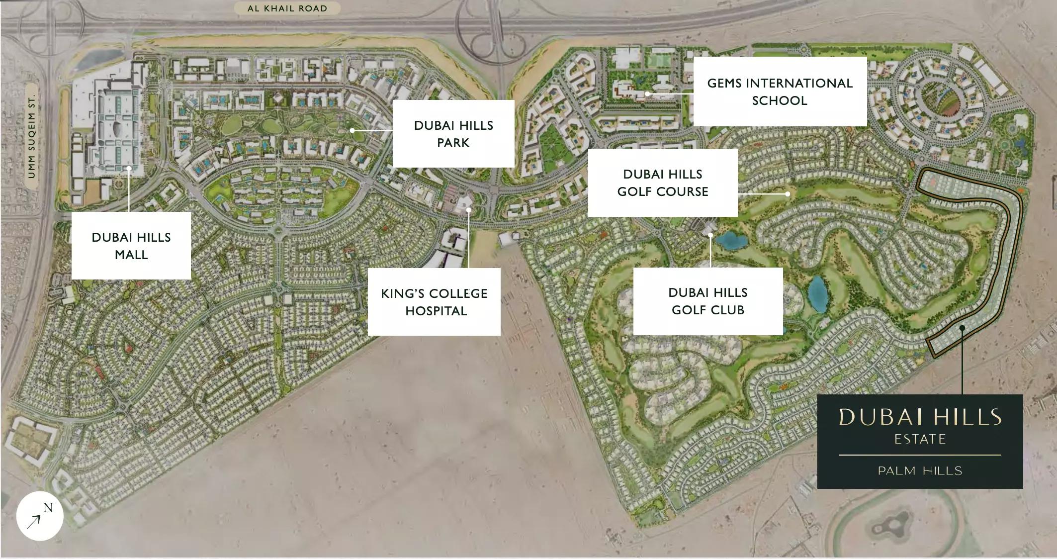 Palm Hills community master plan layout, Dubai Hills Estate, Dubai