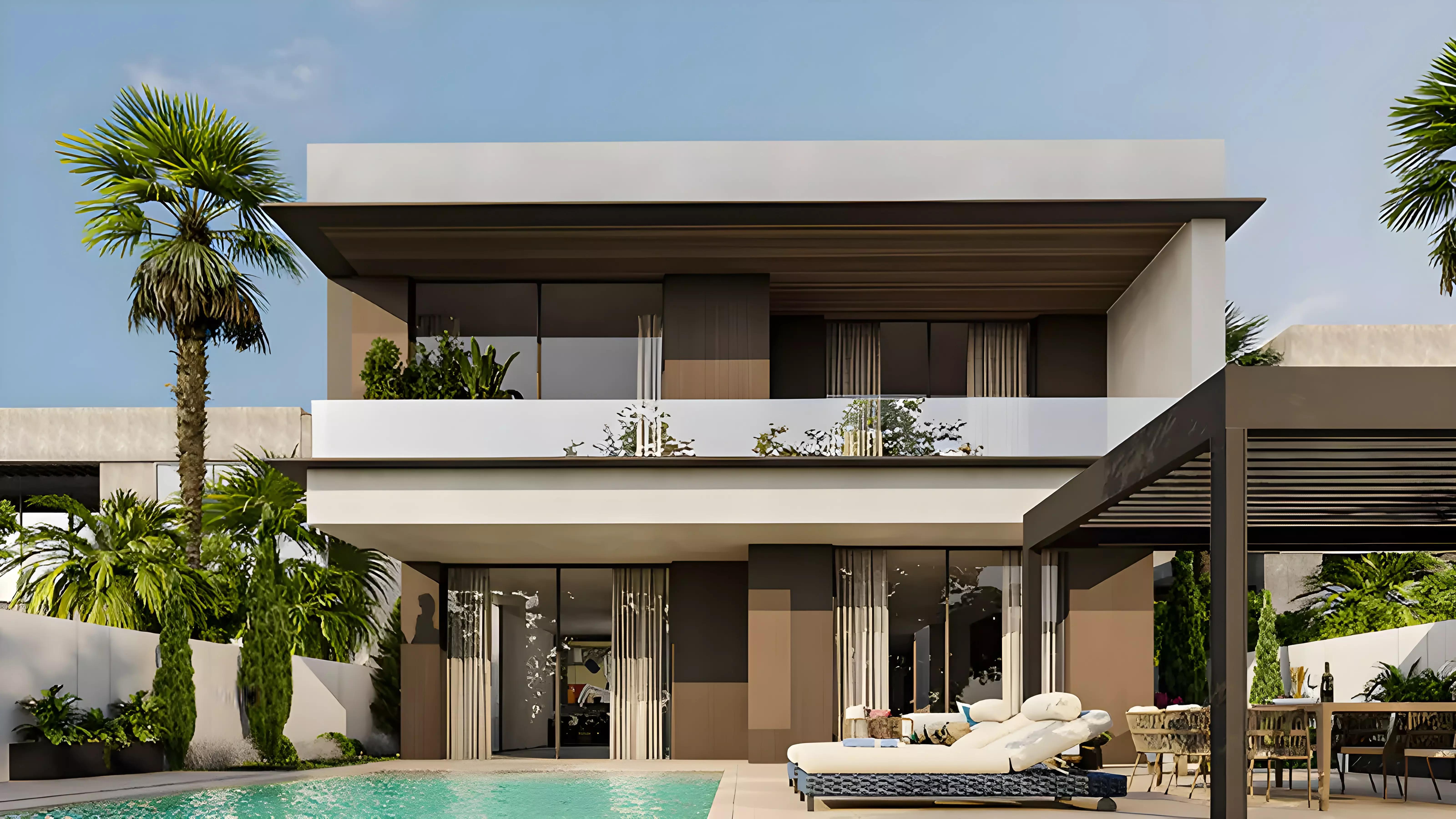 Villa entrance and driveway at Waterfront Villas by Alexander, Jumeirah Park