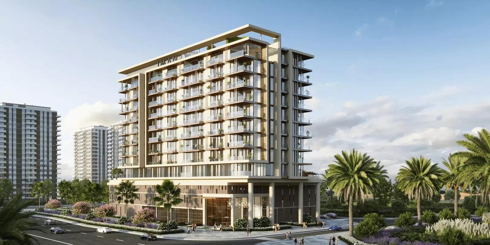 Exterior facade of The Grove By Iman apartment building, Dubai Hills Estate, Dubai