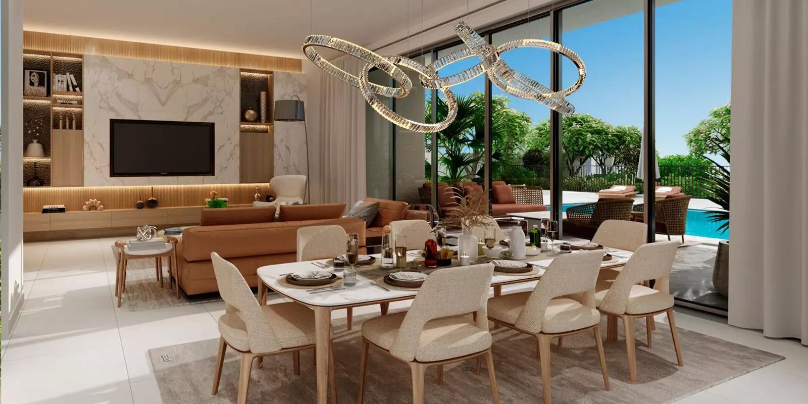 Landscaped community area within Jebel Ali Village Townhouses, Dubai