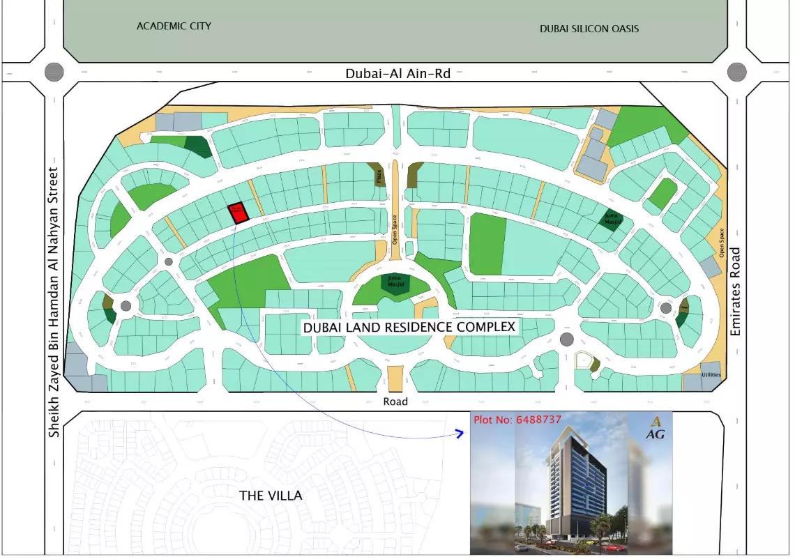 AG 7even master plan layout, Dubai Land Residence Complex, Dubai