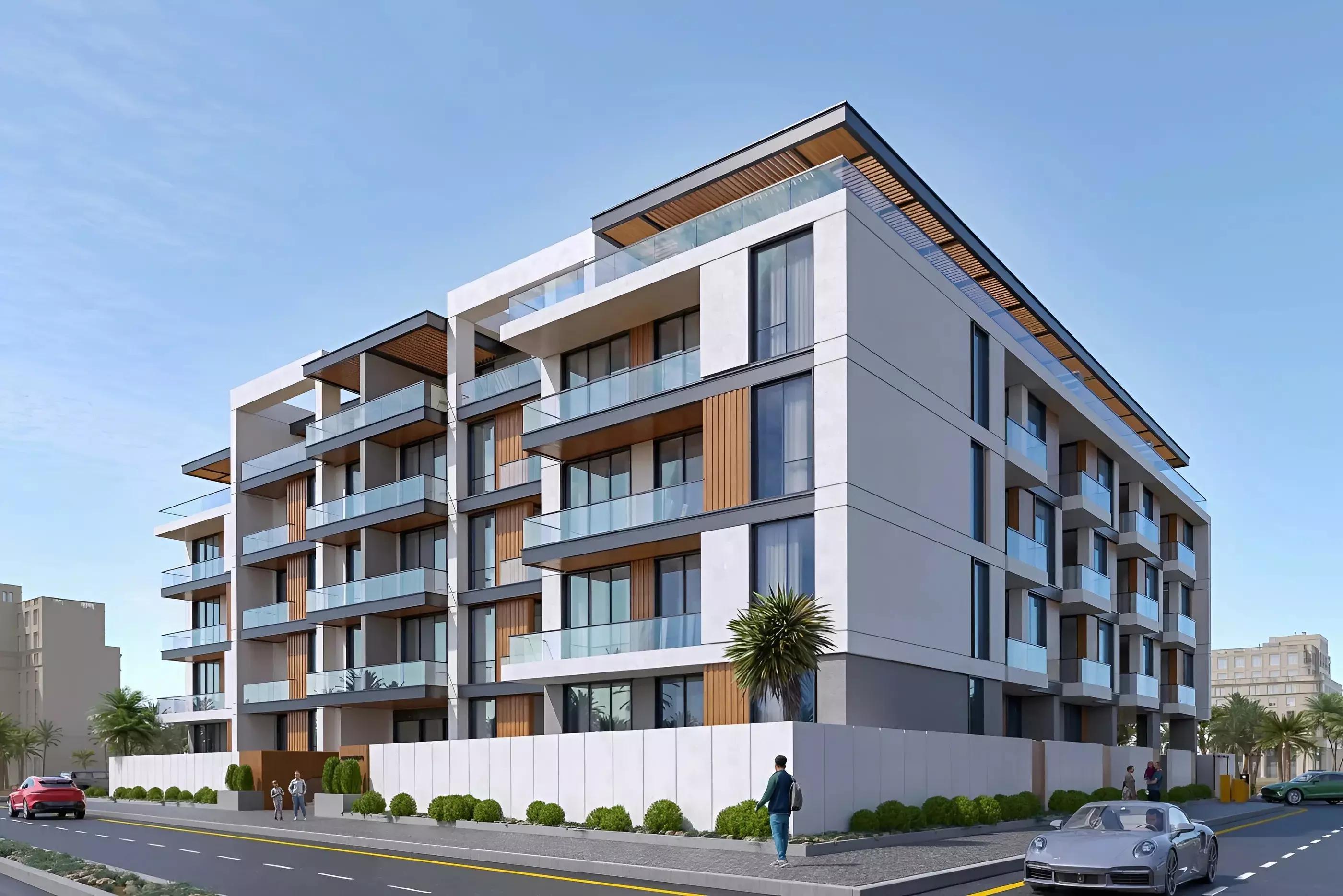 Rose Garden Phase 2 residential tower street view, Jumeirah Village Circle