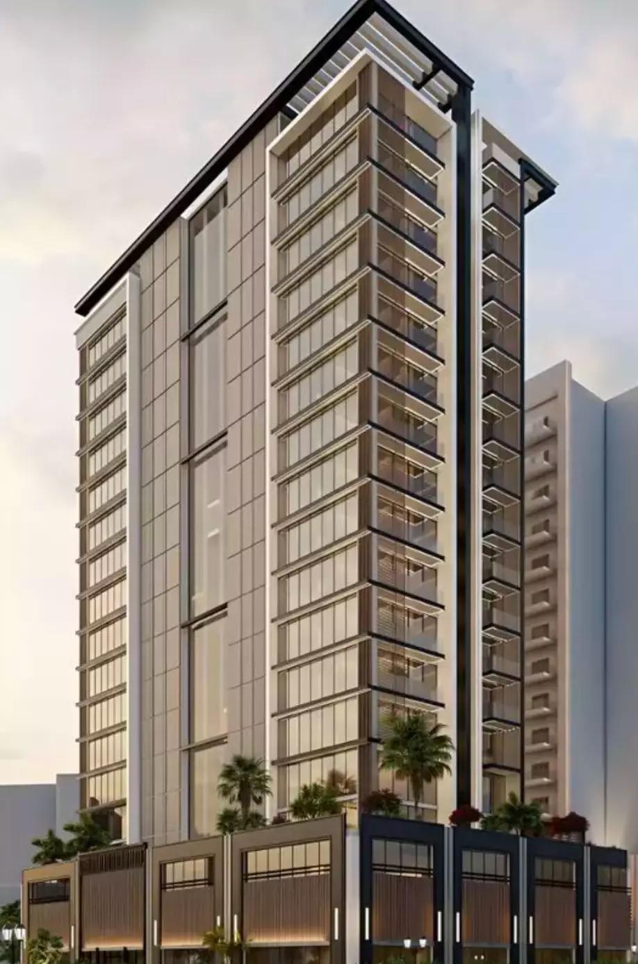 PG One residential building facade and entrance, Al Furjan