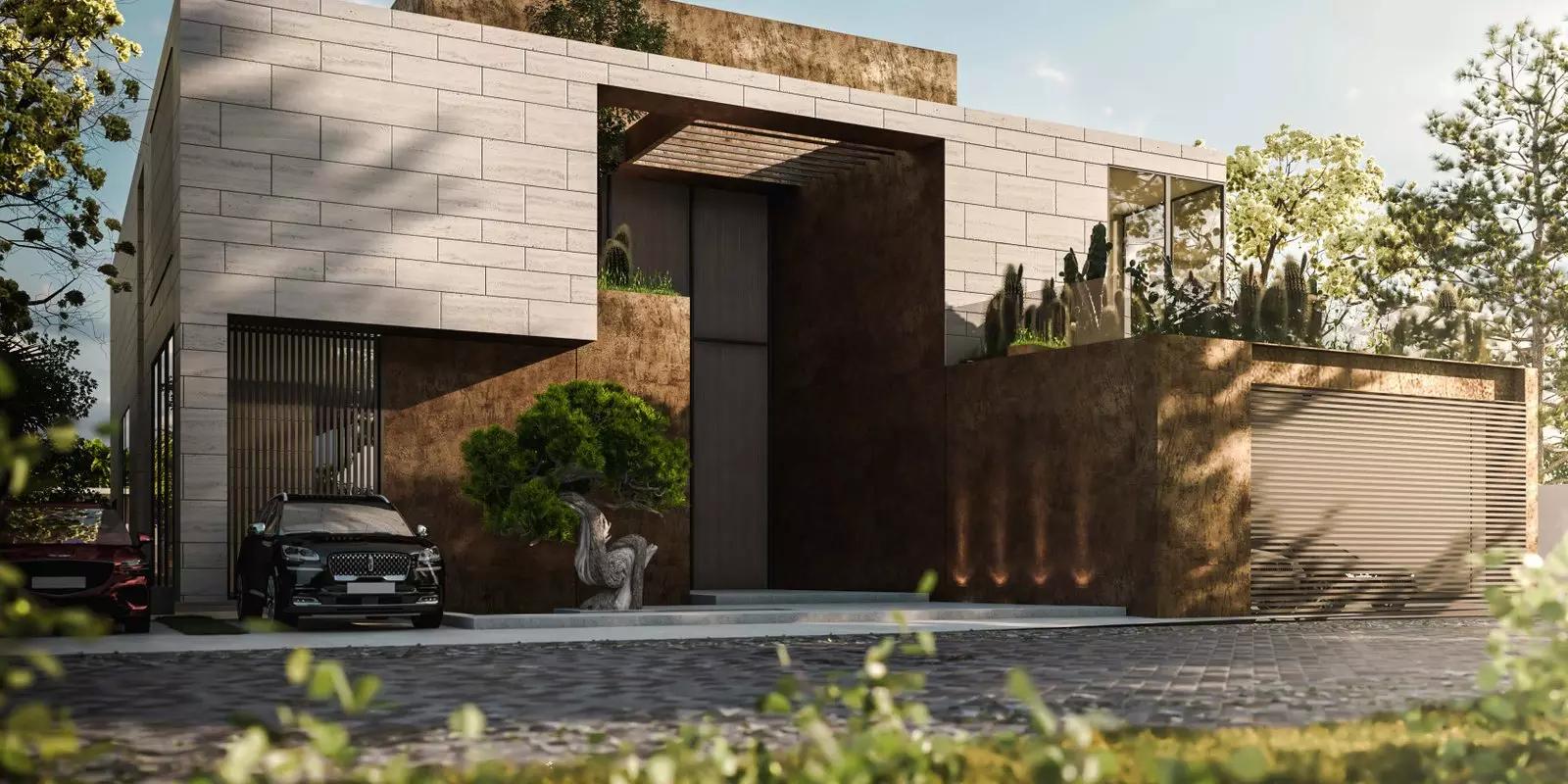 Lunaria villa facade and driveway, Al Barari, Dubai