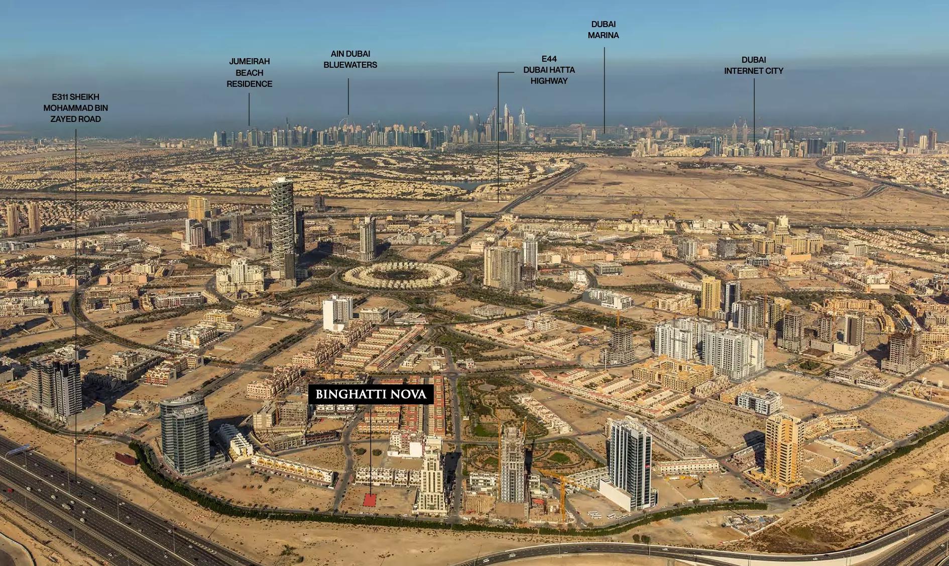 Binghatti Nova master plan layout, District 12, Jumeirah Village Circle, Dubai