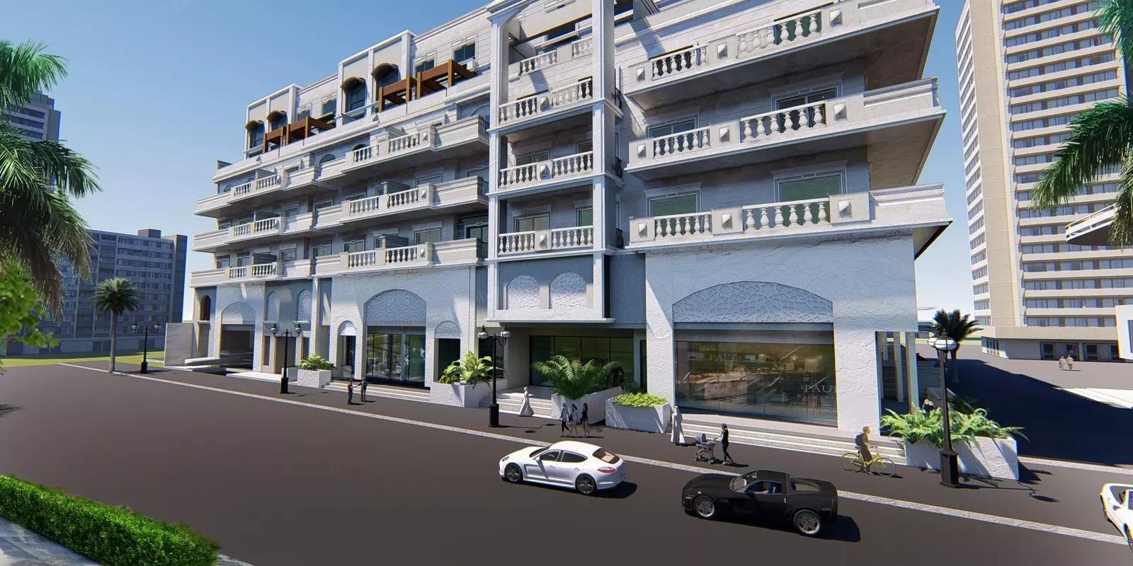 Mayas Geneva residential facade and entrance, District 14 JVC, Dubai