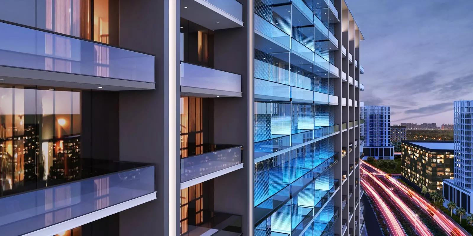 Binghatti Azure residential facade detail, JVC, Dubai