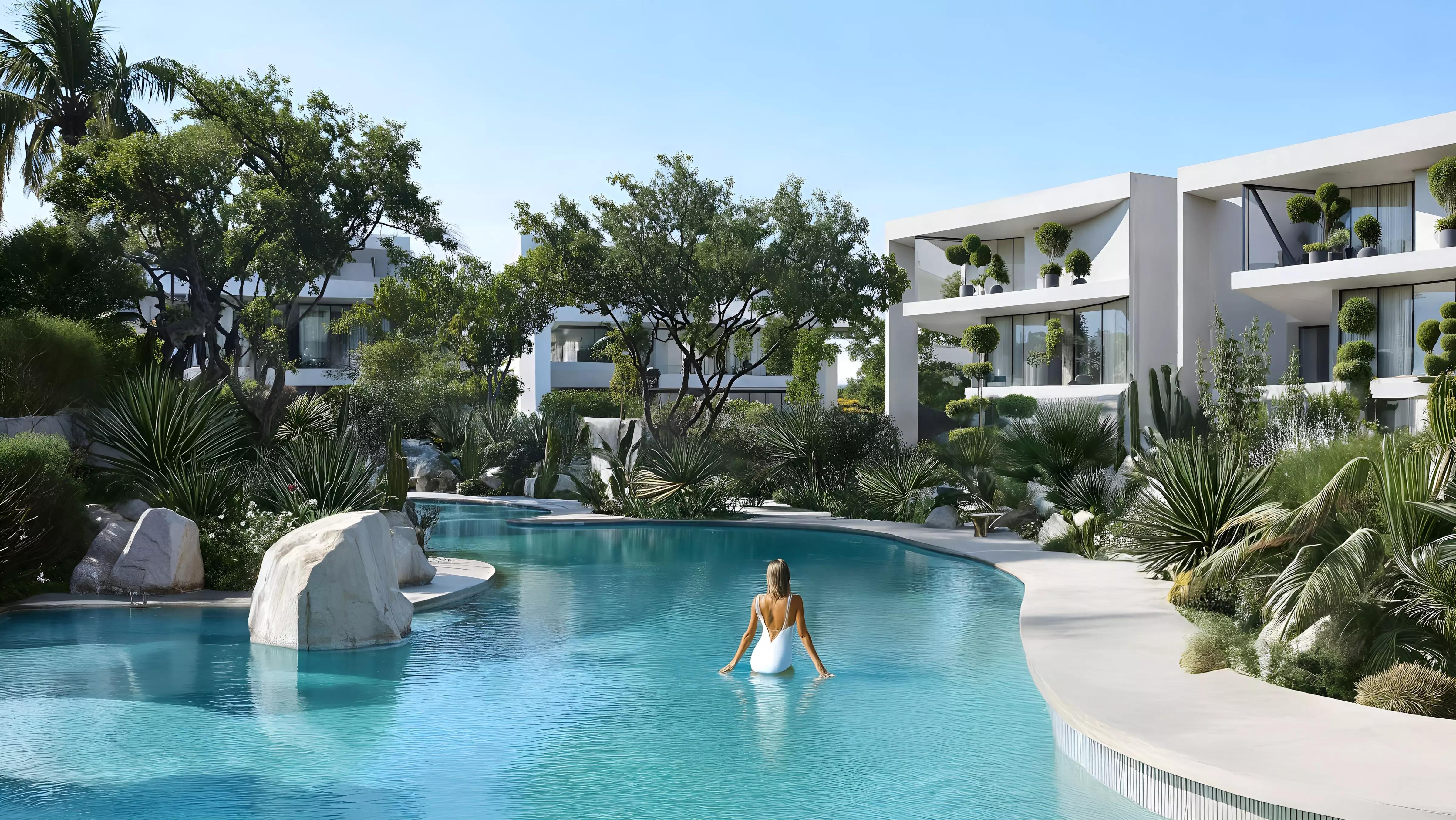 Indoor swimming pool area at Cove at Lunaya Terraces, Jebel Ali Village, Dubai