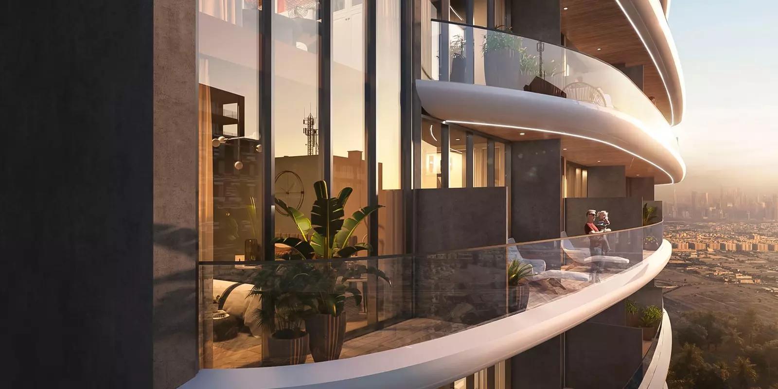 Building entrance and landscaping at Westwood Grande, JVC, Dubai