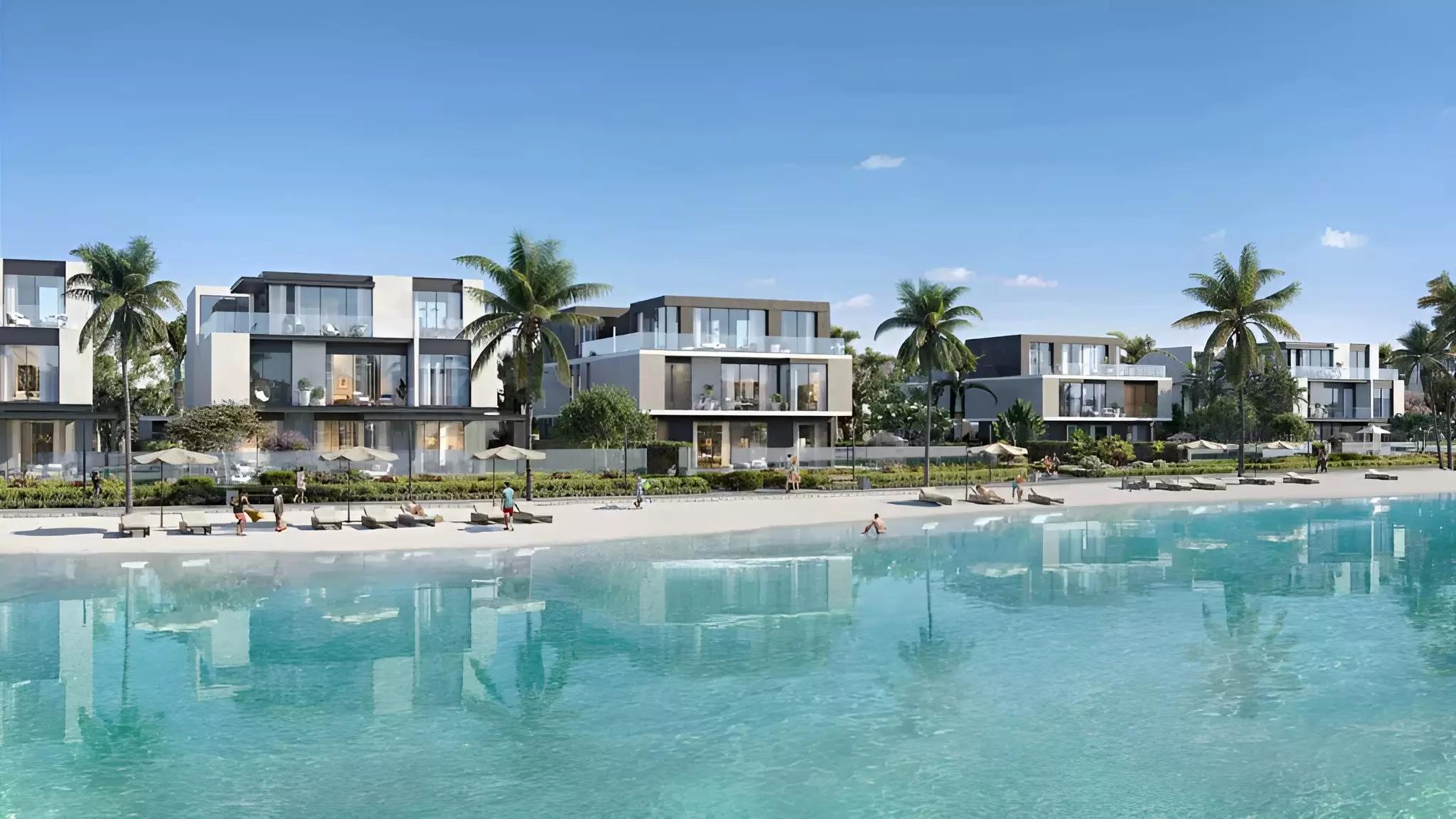 Villa waterfront terrace with pool view, Palm Jebel Ali Frond E, Dubai