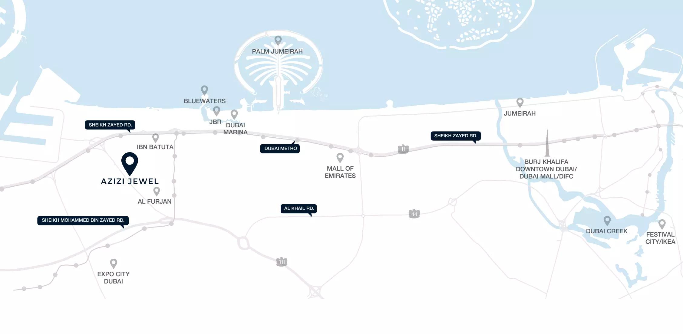 Azizi Jewel master plan layout, Al Furjan, Dubai