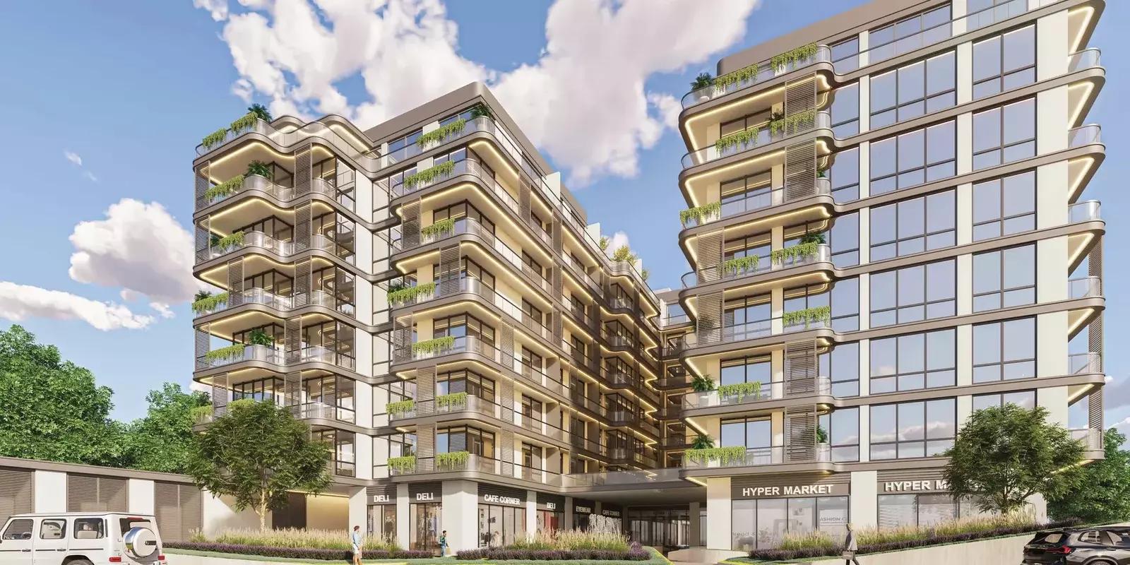 Olivia Residences exterior building facade, Dubai Investment Park 1, Dubai