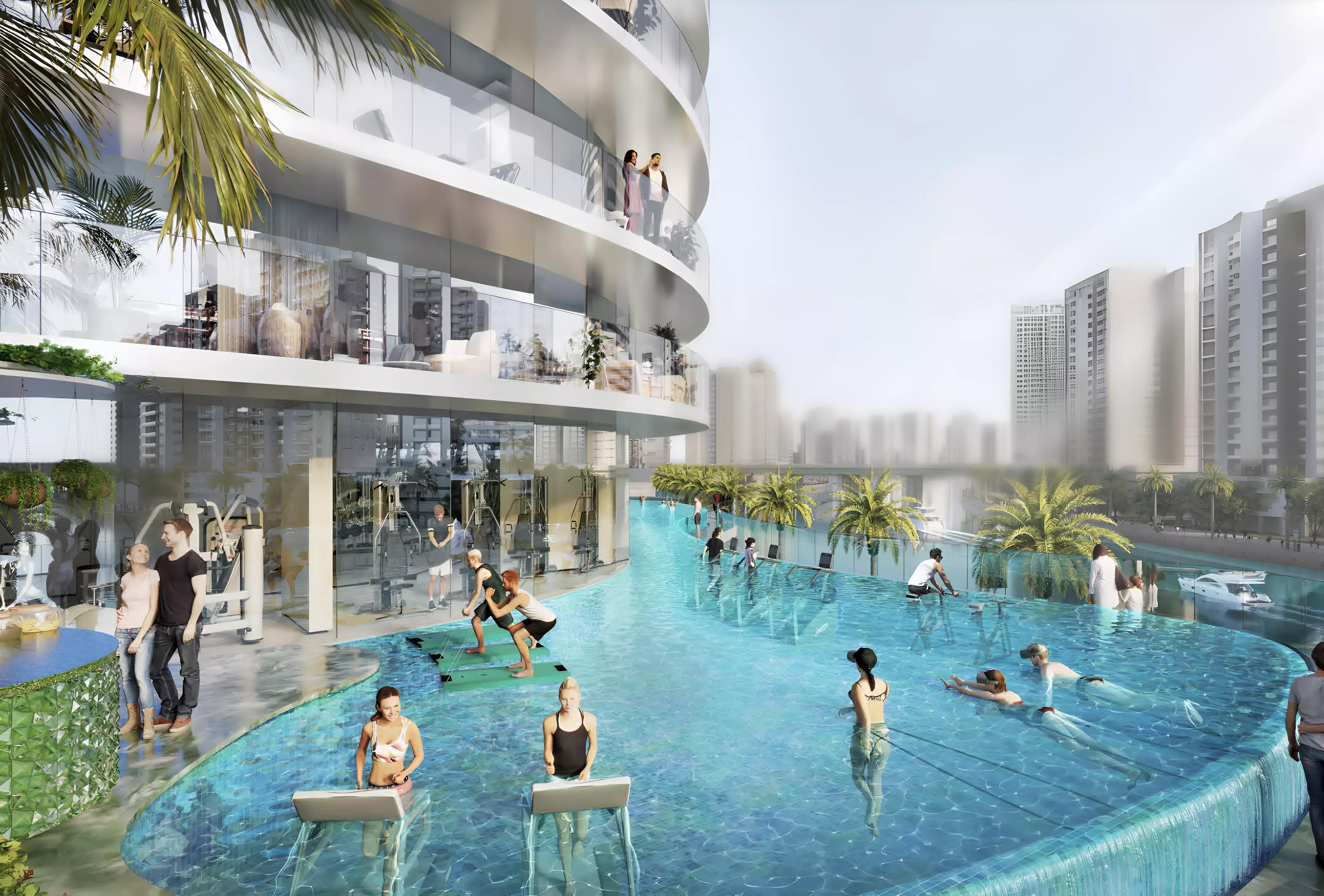 Canal Crown residential building canal-side view, Business Bay, Dubai