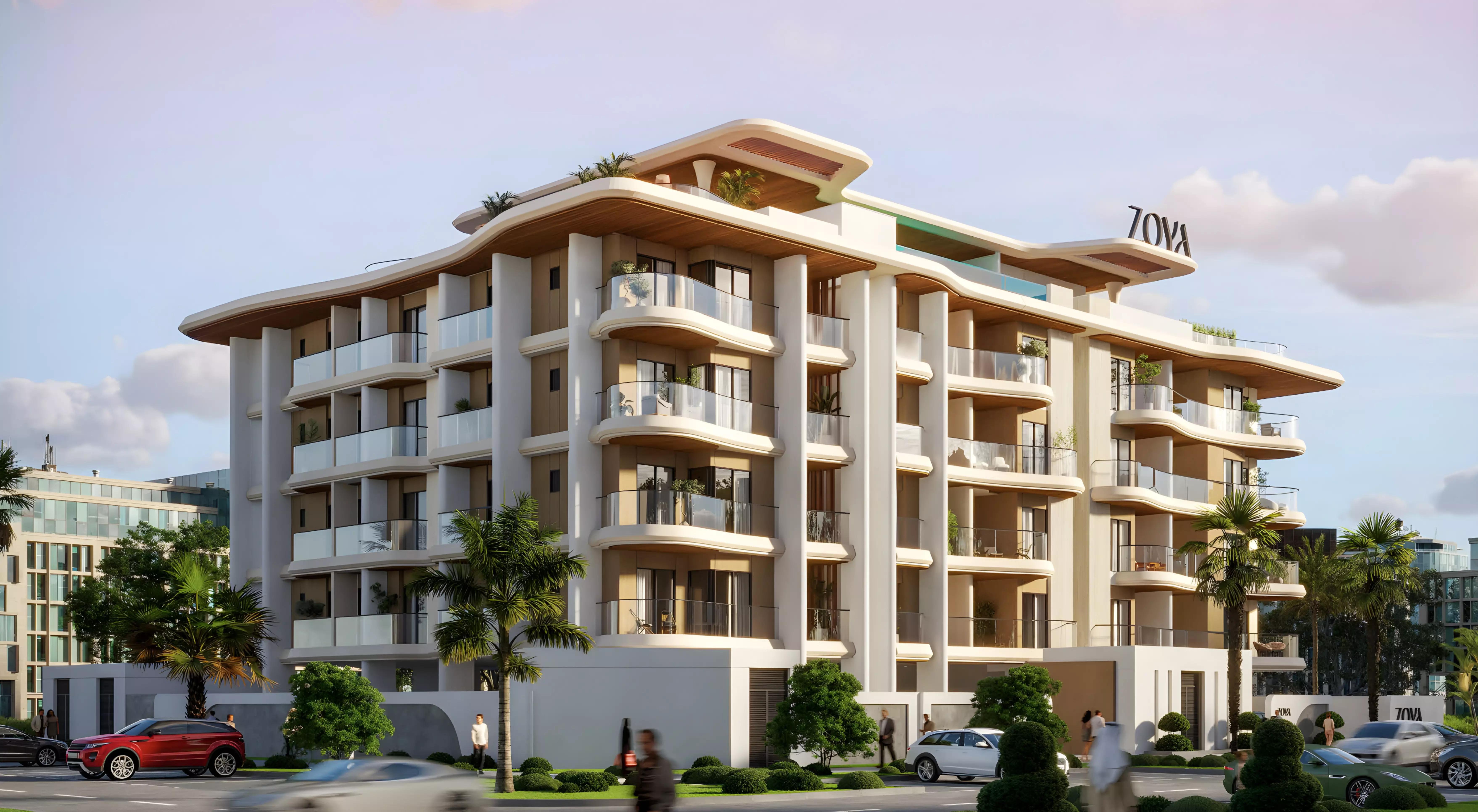 Calisi residential tower street-level view, Dubai World Central