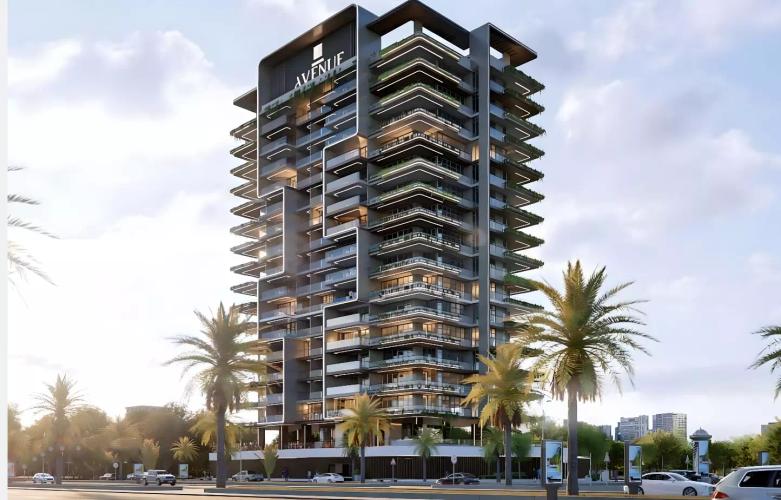 Samana Avenue tower exterior facade, Dubai Land Residence Complex, Dubai