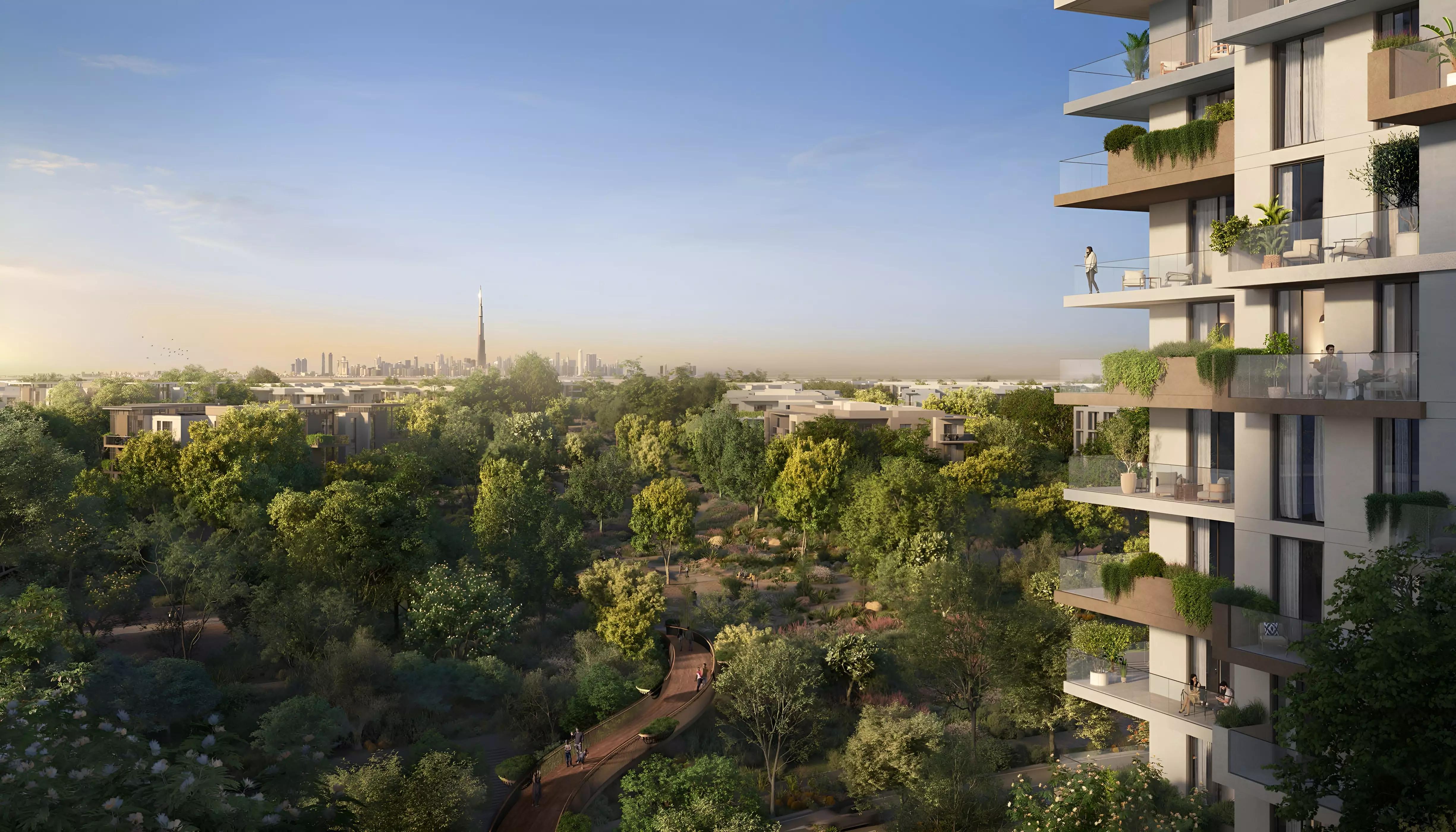 Ghaf Woods masterplan landscaped grounds render, Dubai Land, Dubai