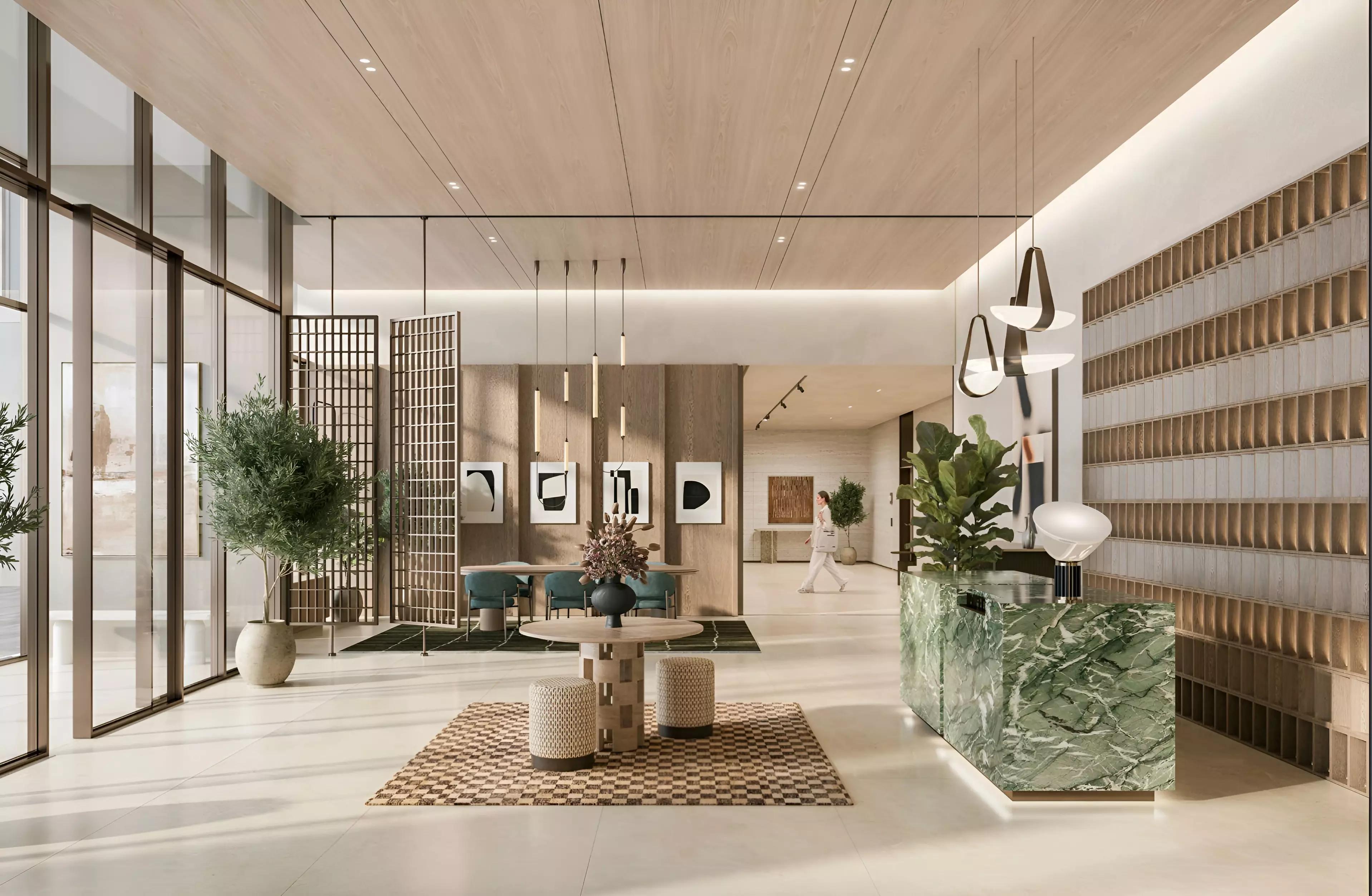 Golf Hills apartment building overlooking landscaped fairways, Emaar South
