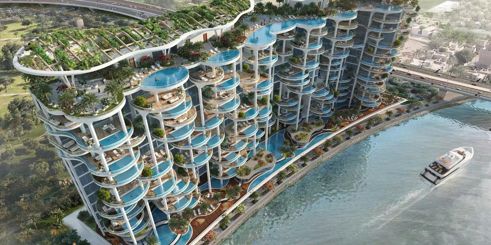 W1nner Tower building elevation and entrance, JVT, Dubai