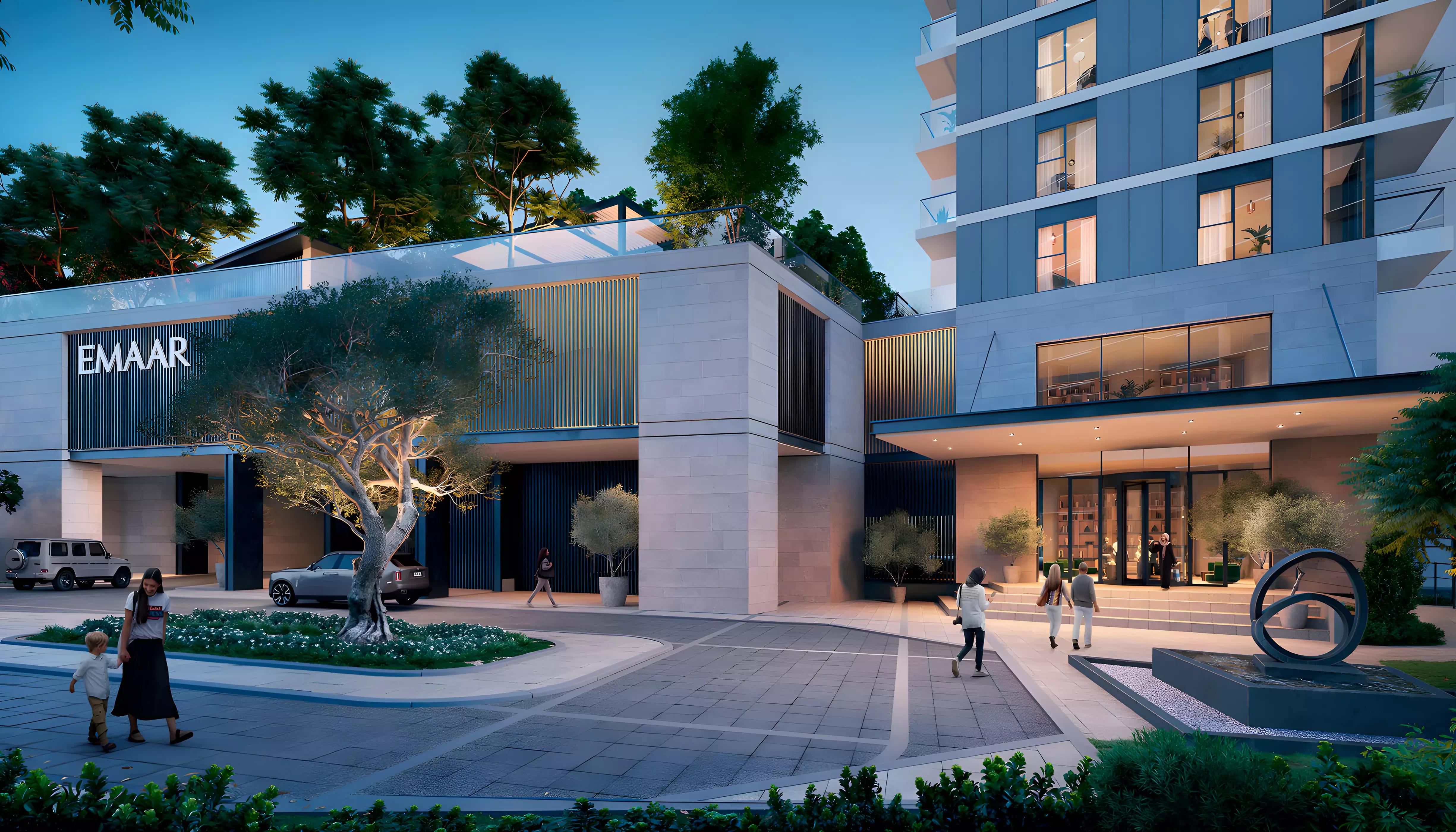 Golf Hillside tower elevation against Dubai Hills skyline