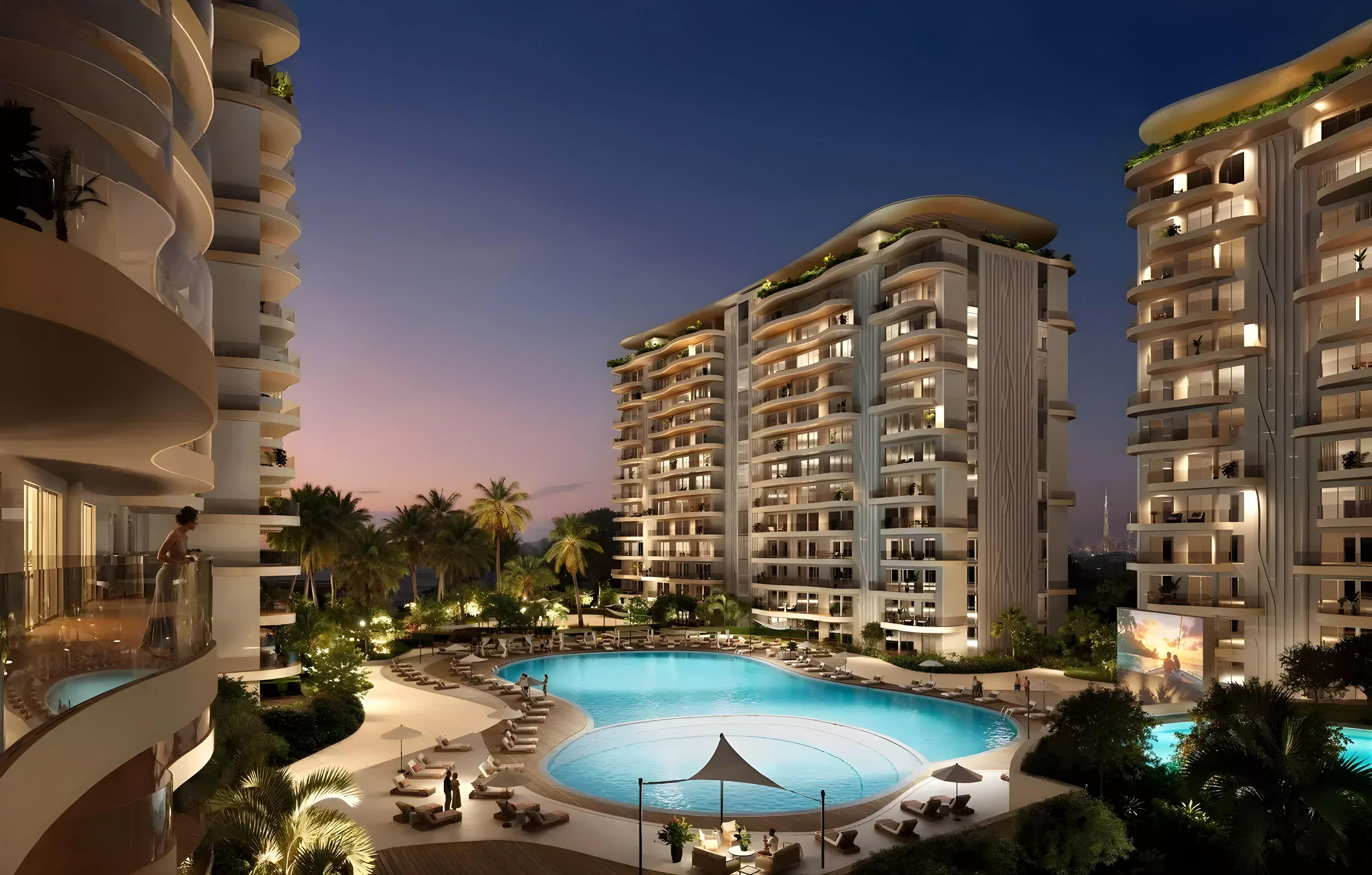 Landscaped courtyard and gardens at Valencia, DAMAC Lagoons