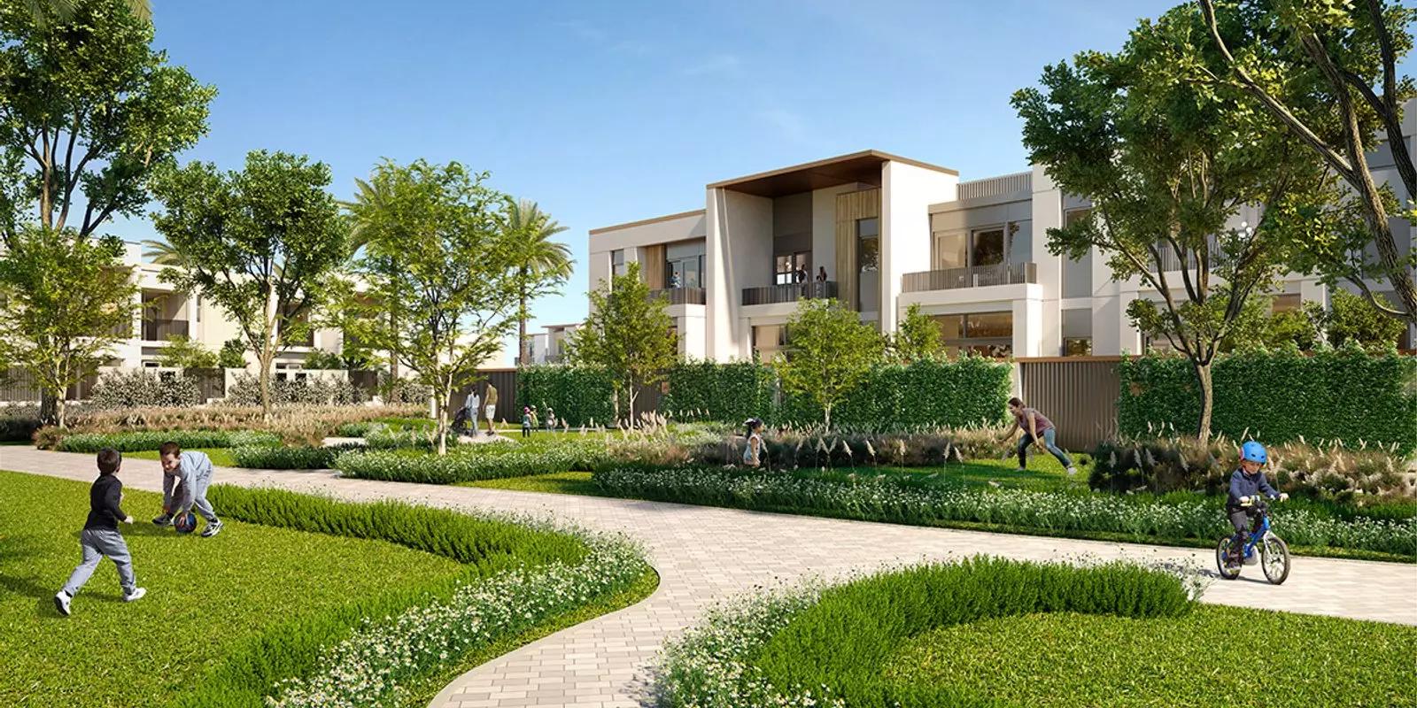 Raya community pool and landscaped grounds, Arabian Ranches 3, Dubai