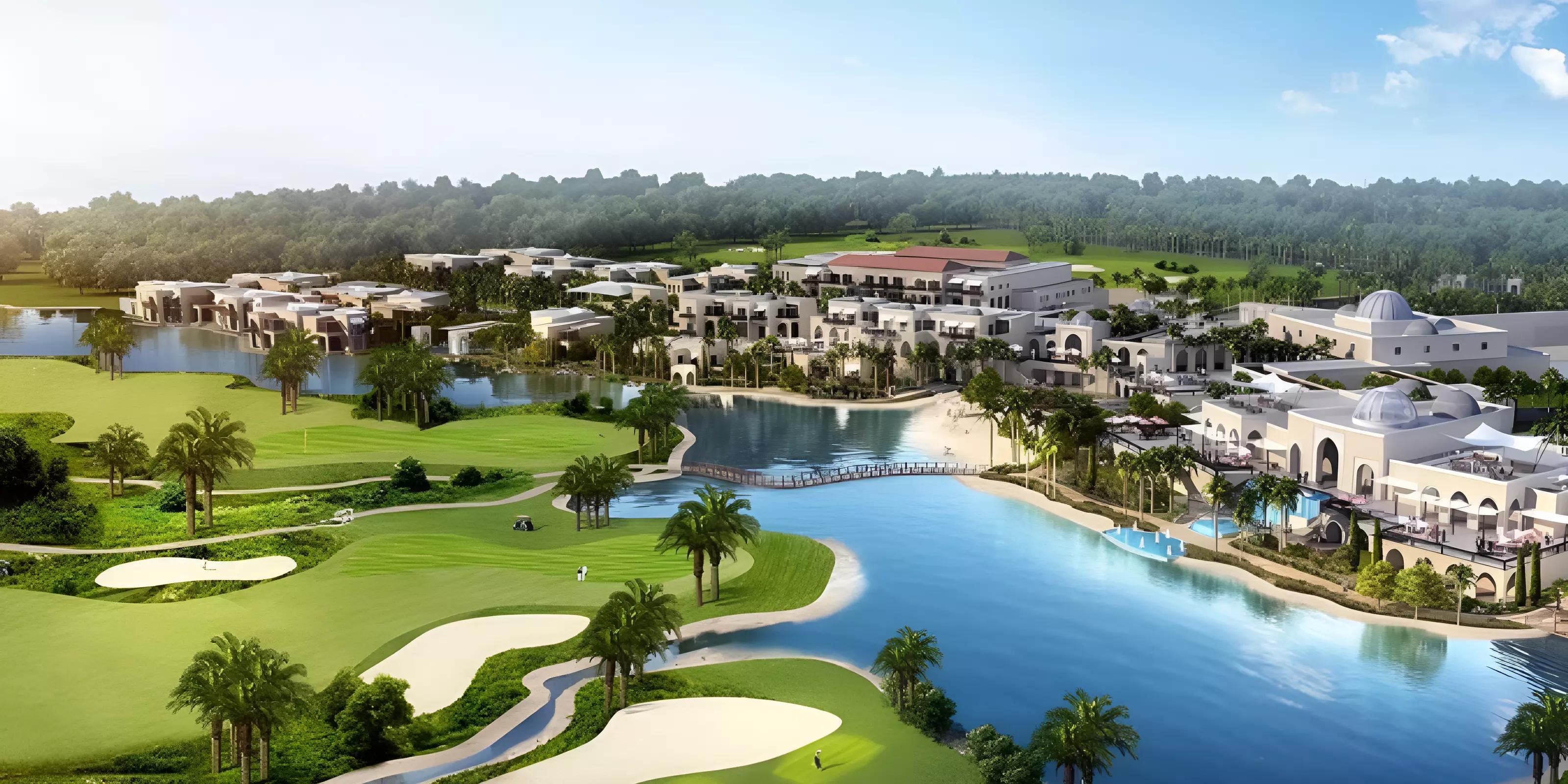 Landscaped garden area within Violet, DAMAC Hills, Dubai