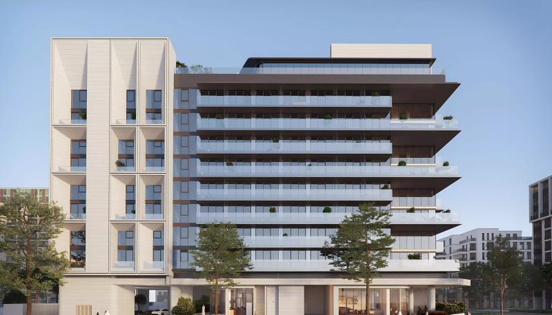 Exterior facade of KORO One residential building in Jumeirah Garden City, Al Satwa, Dubai
