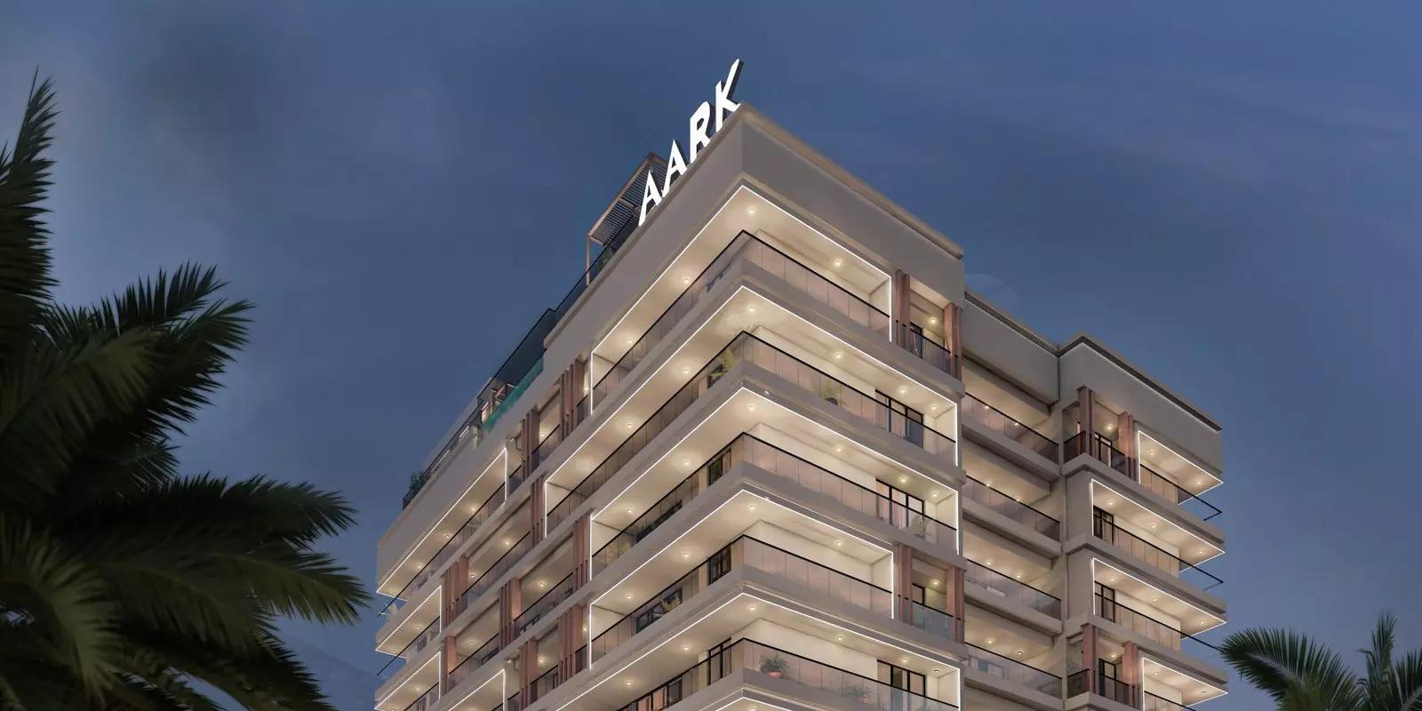 Aark Residences apartment interior living space, Dubai Land Residence Complex