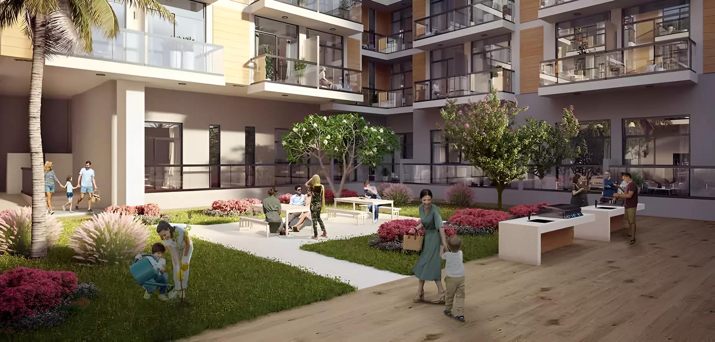 Pantheon Elysee Phase 3 building entrance and driveway, JVC, Dubai