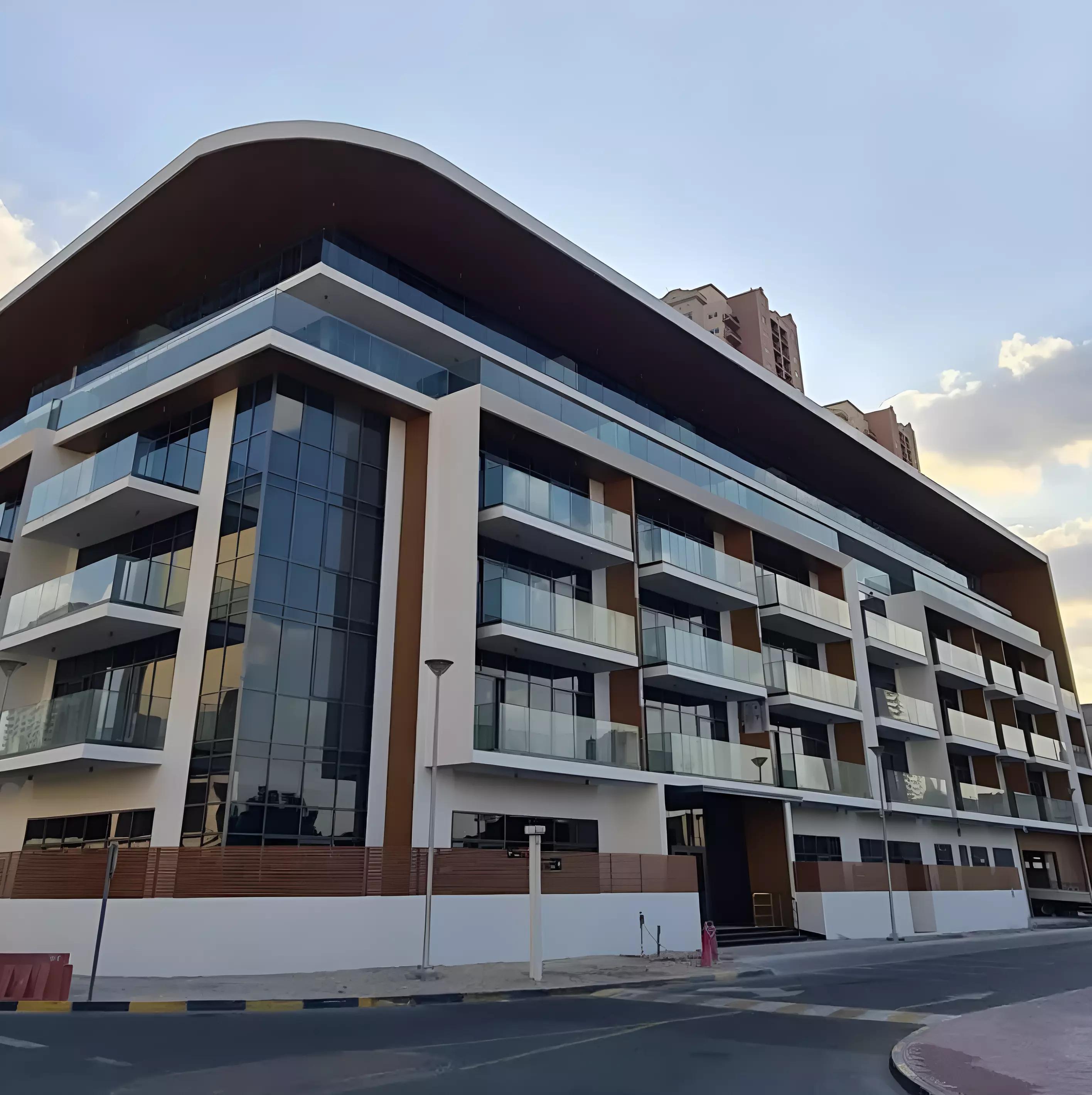 Street-facing view of Taraf 2 Residence low-rise apartments in Jumeirah Village Triangle