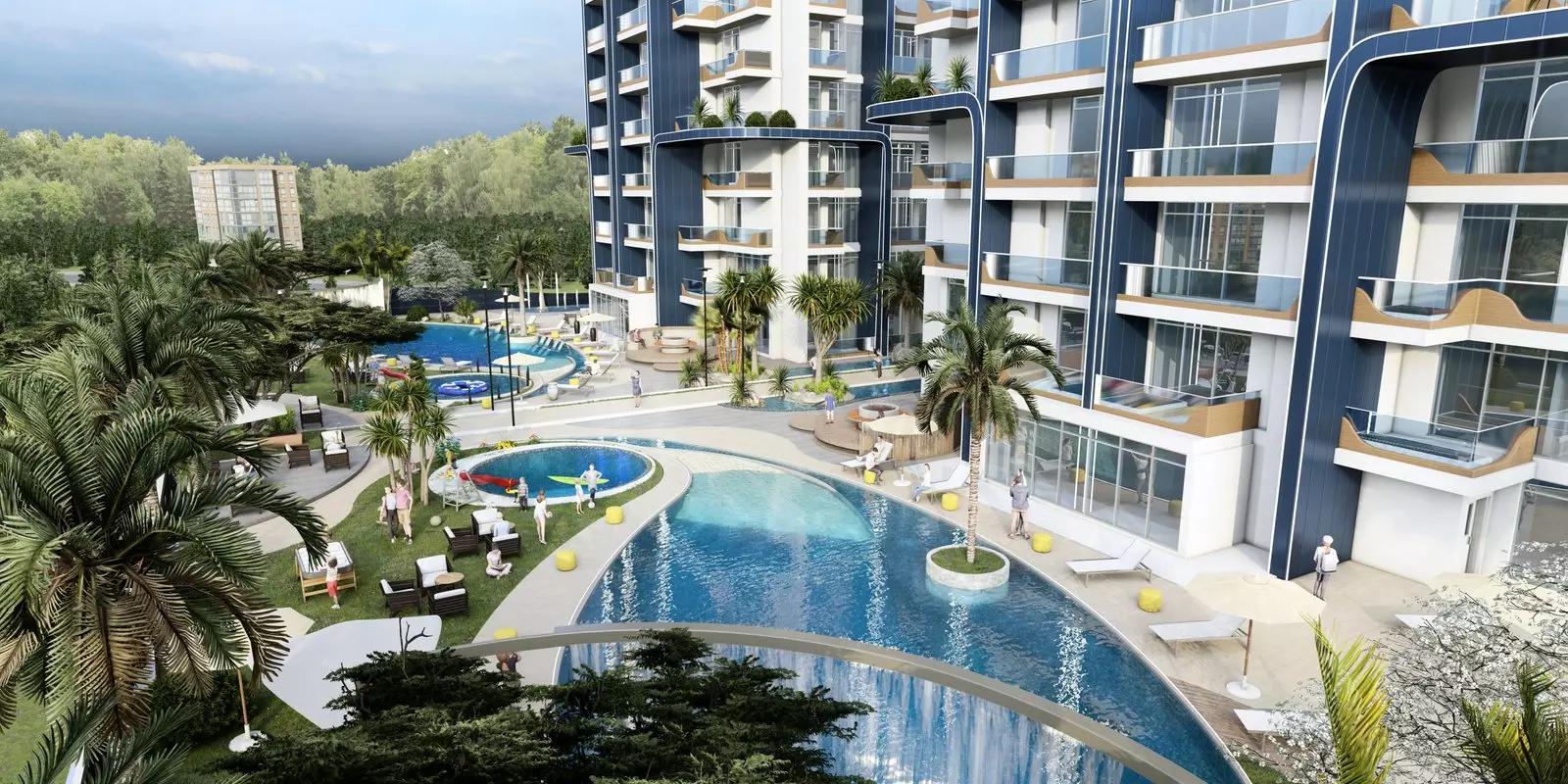 Samana Waves Phase 2 residential tower view, Jumeirah Village Circle, Dubai