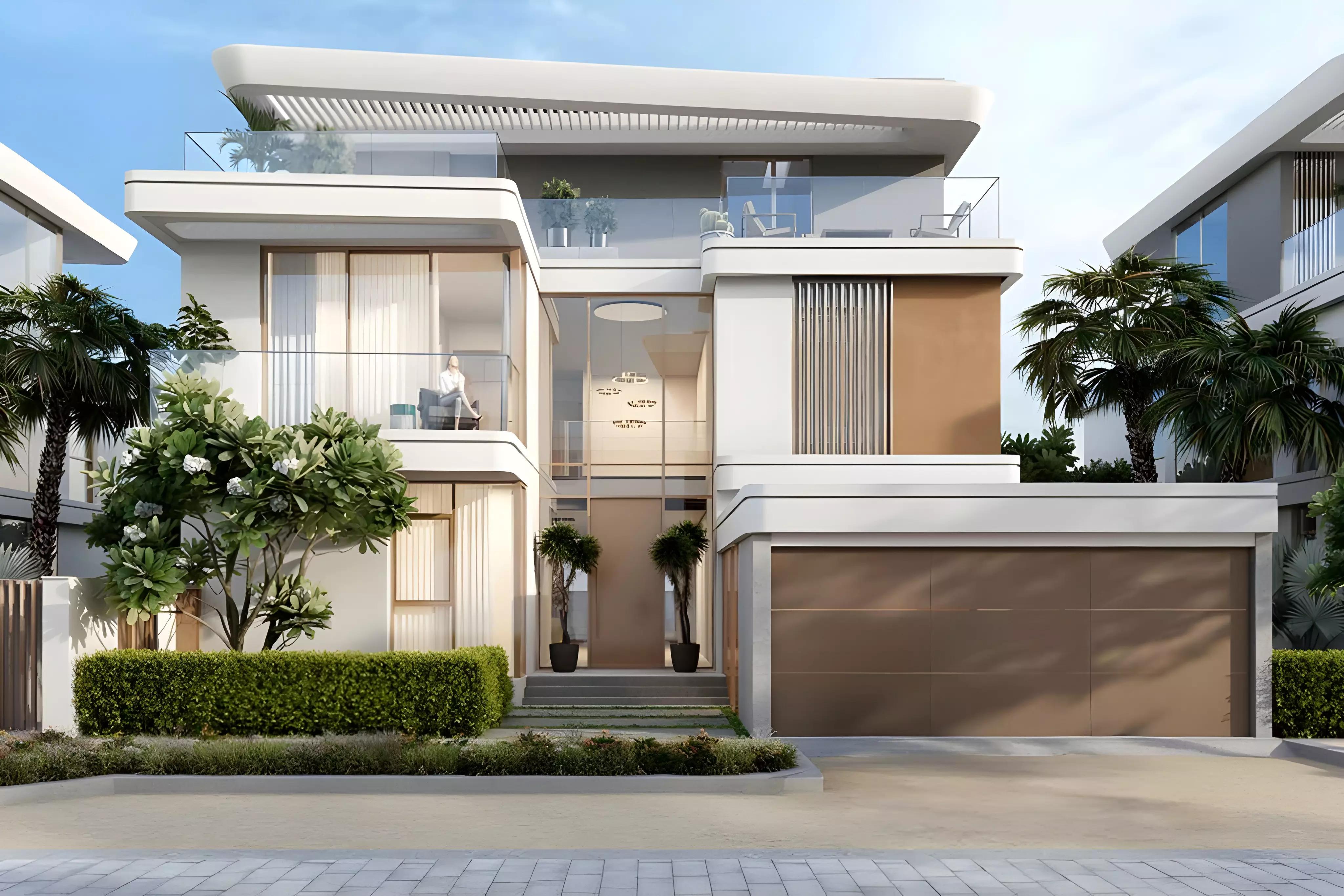 The Woodland Residence villa facade and driveway, District 11, MBR City, Dubai