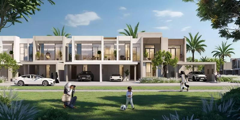 Greenview Phase 3 villa exterior with landscaped frontage, Emaar South, Dubai South
