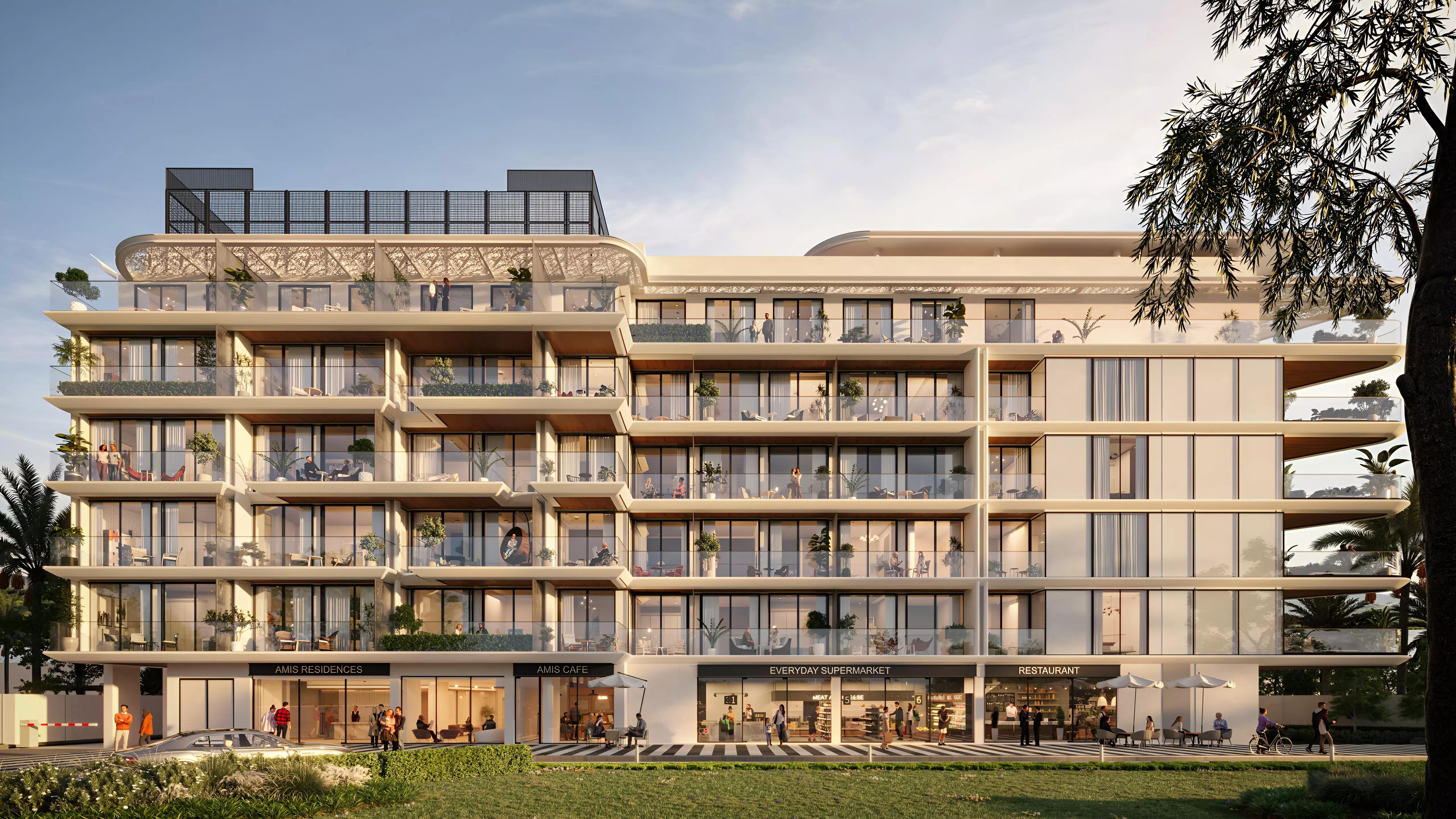 Woodland Terraces exterior facade view, MBR City District 11, Dubai