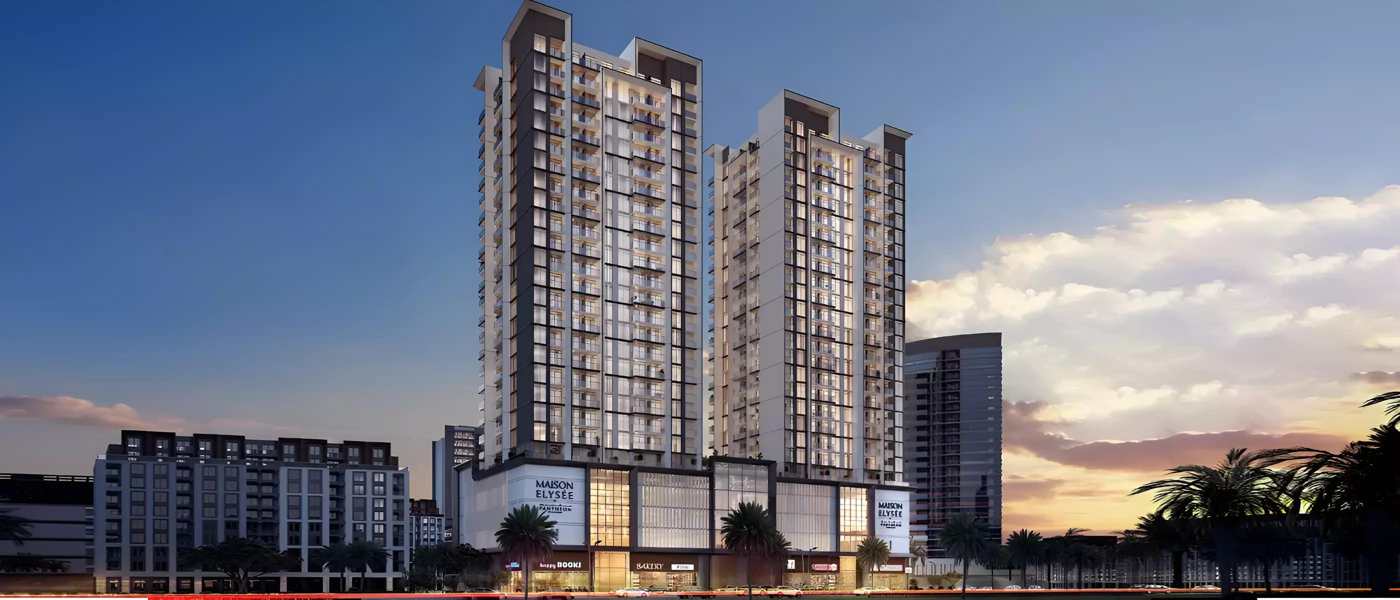 Maison Elysee 2 exterior facade view, Pantheon Development, JVC Dubai