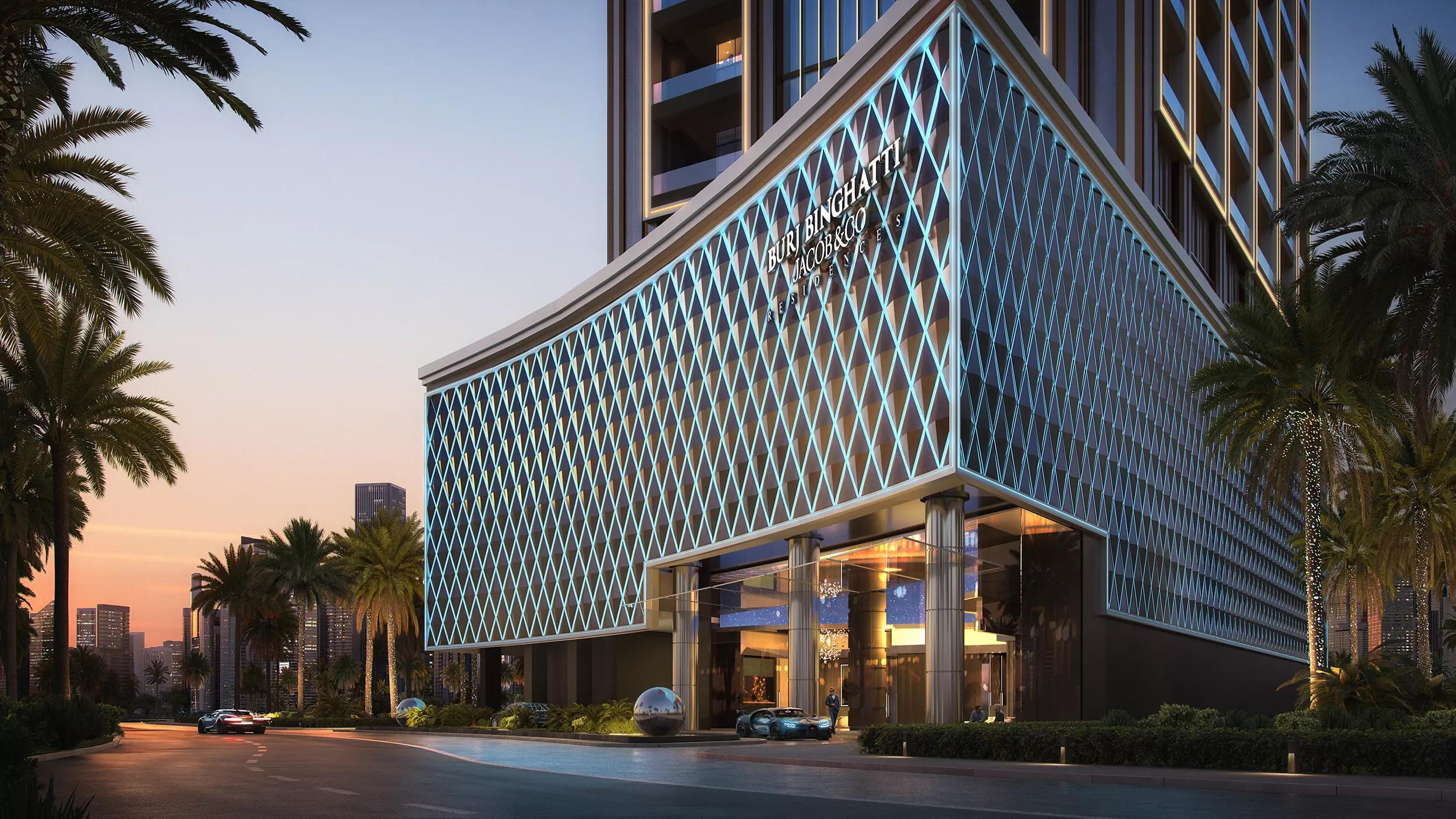 Burj Binghatti Jacob & Co living space with city view, Business Bay, Dubai