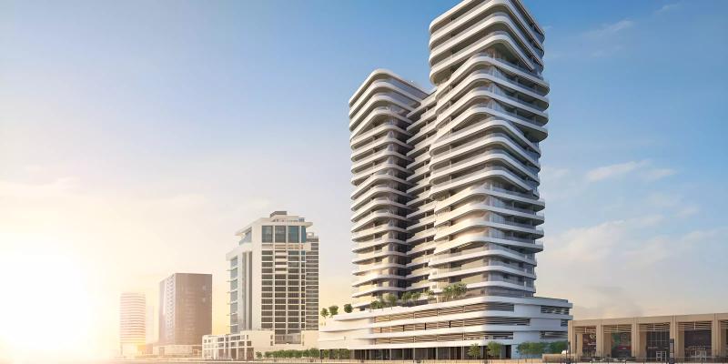 DG1 Living tower exterior facade in Business Bay, Dubai