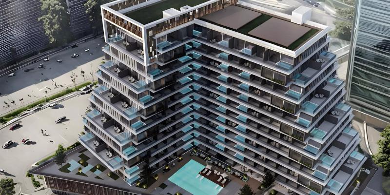 Nas 3 Residence exterior building facade in Arjan, Dubai