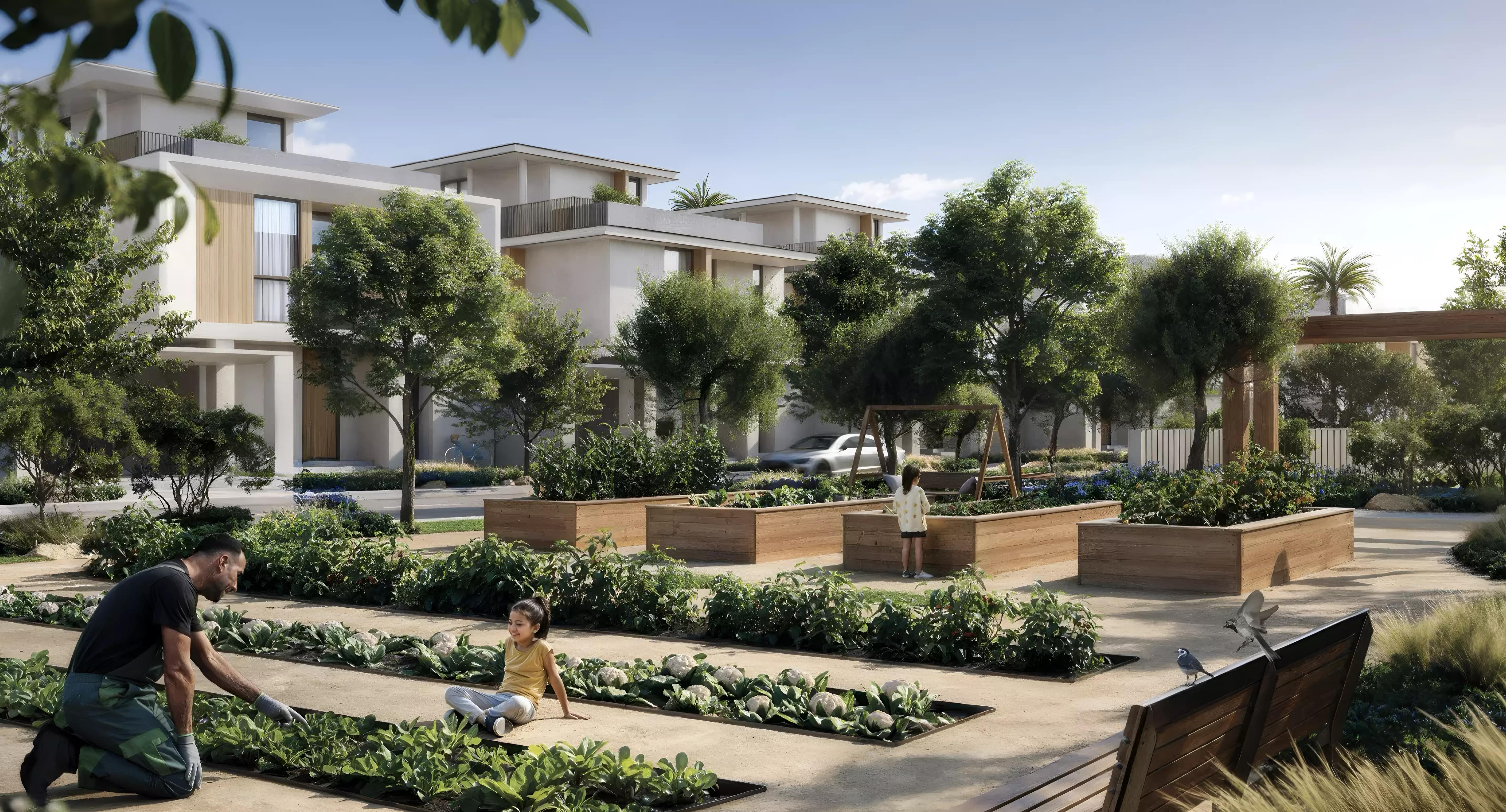 Farm Grove clubhouse and golf amenity area, The Valley, Dubai